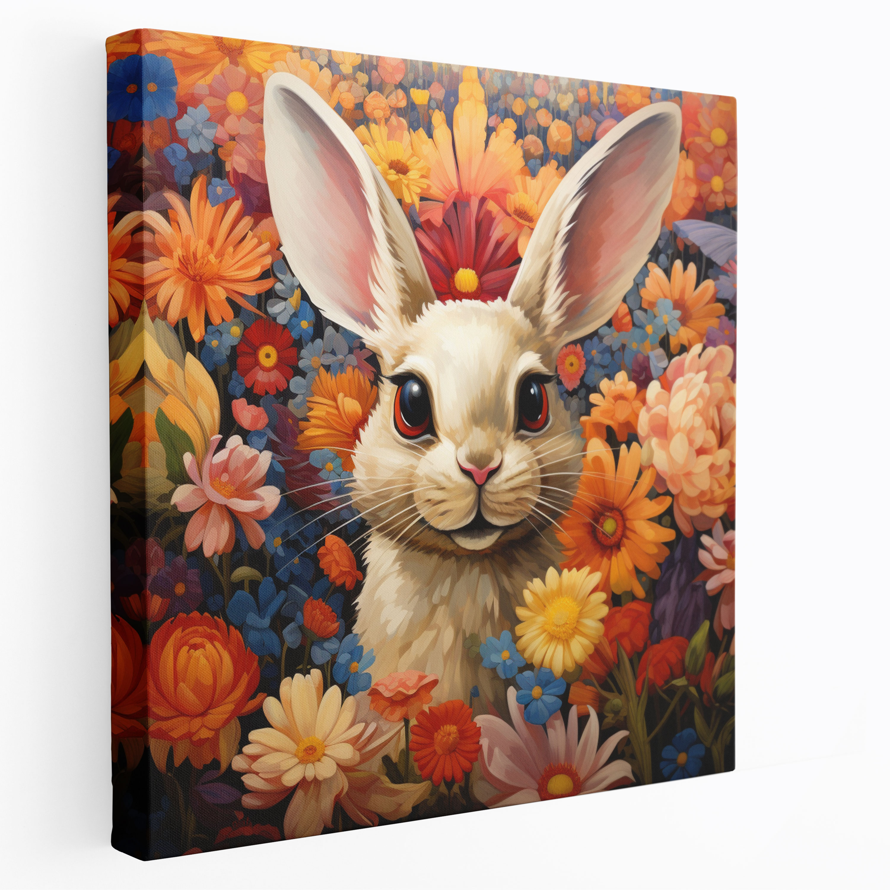 Playful Beige Bunny Canvas Print - Beige, Beige Wall Art, Illustration, Beige Canvas Print