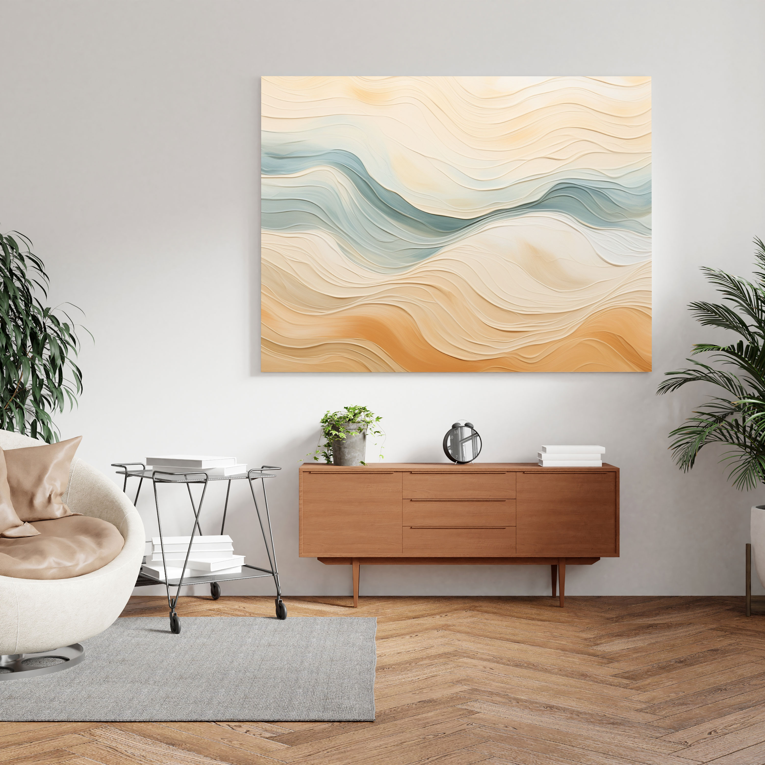 Beige Waves Canvas Print - Beige, Beige Canvas Print, Soothing, Beige Wall Decoration