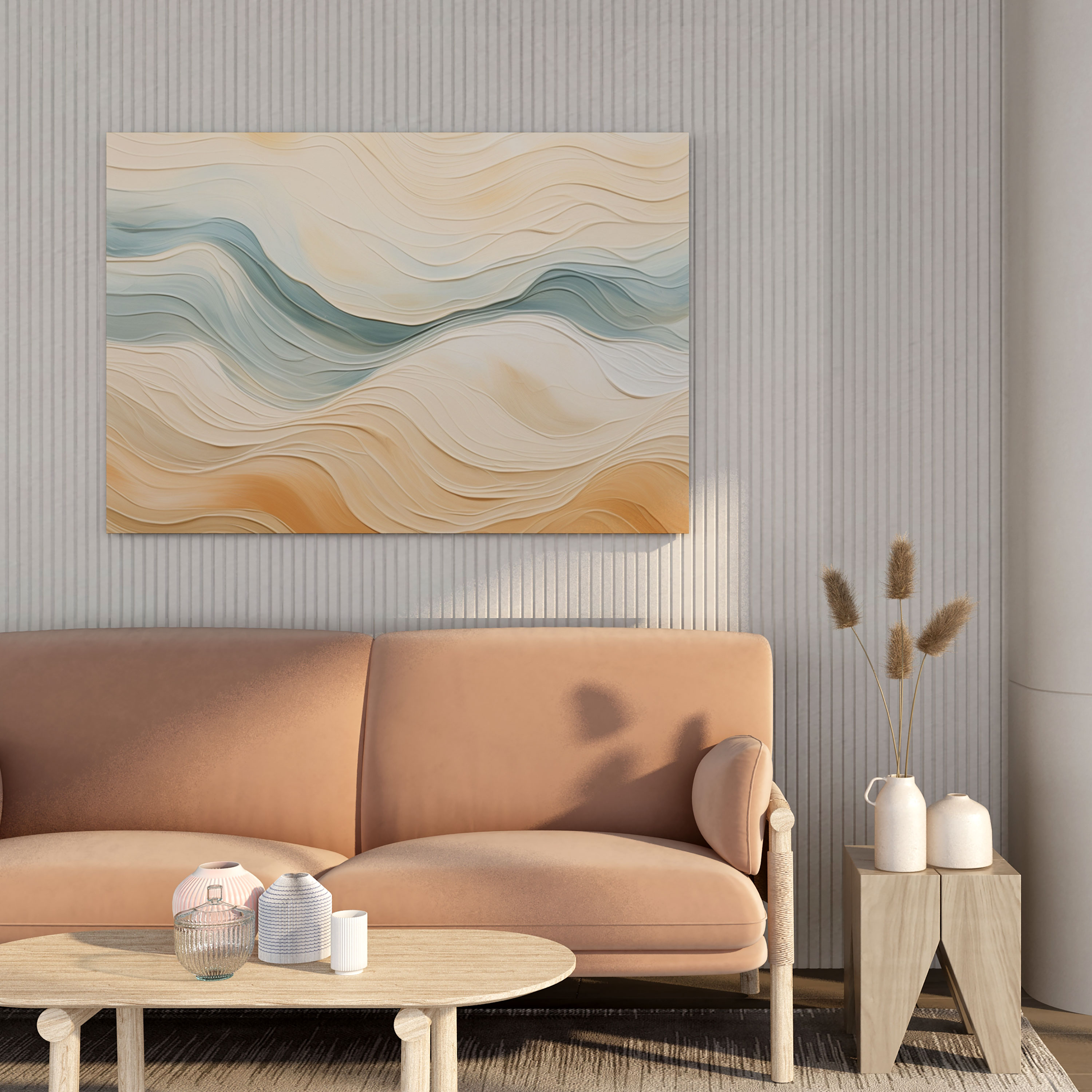 Beige Waves Canvas Print - Beige, Beige Canvas Print, Soothing, Beige Wall Decoration