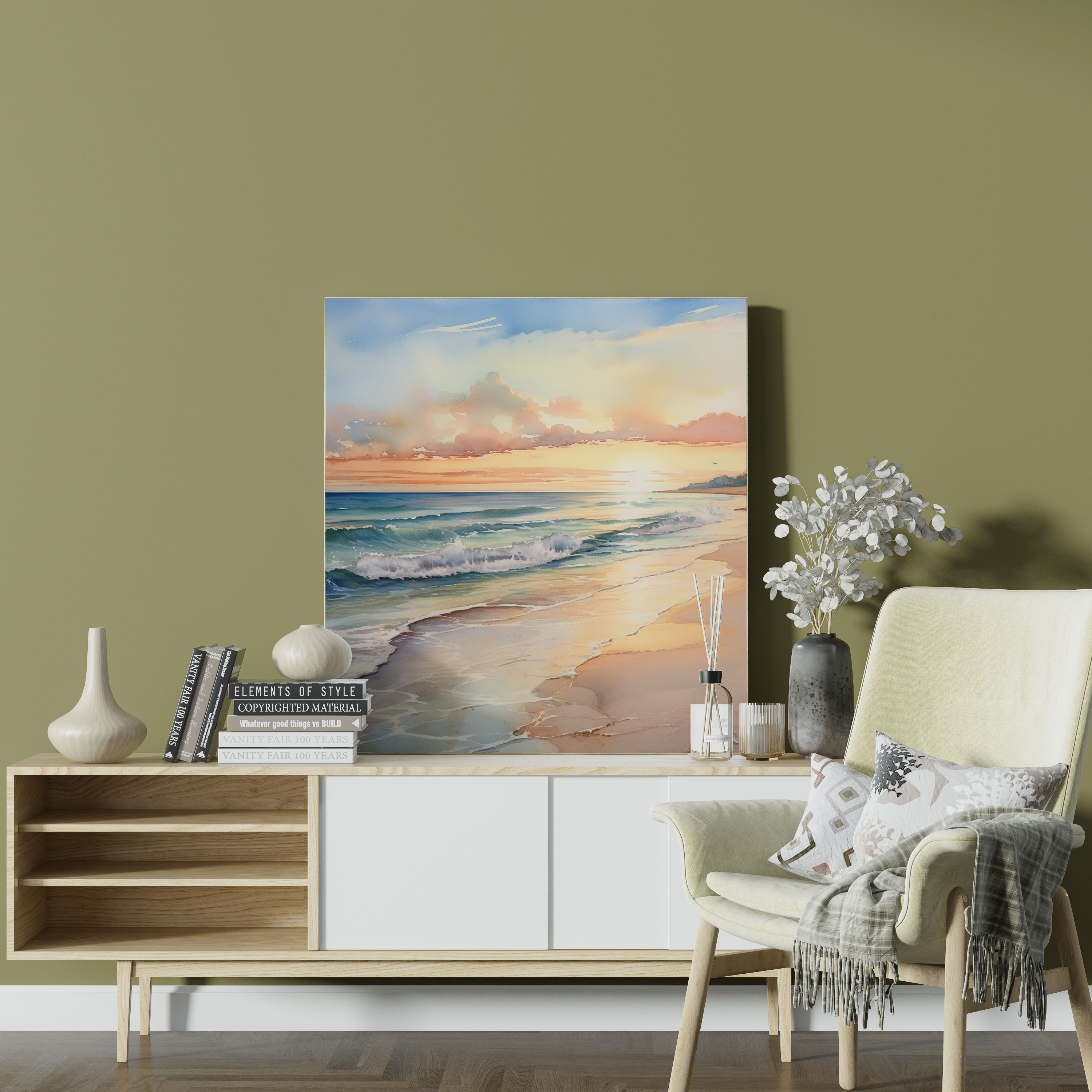 Beige Sunset Canvas Print - Beige, Beige Theme, Canvas, Canvas Wall Art