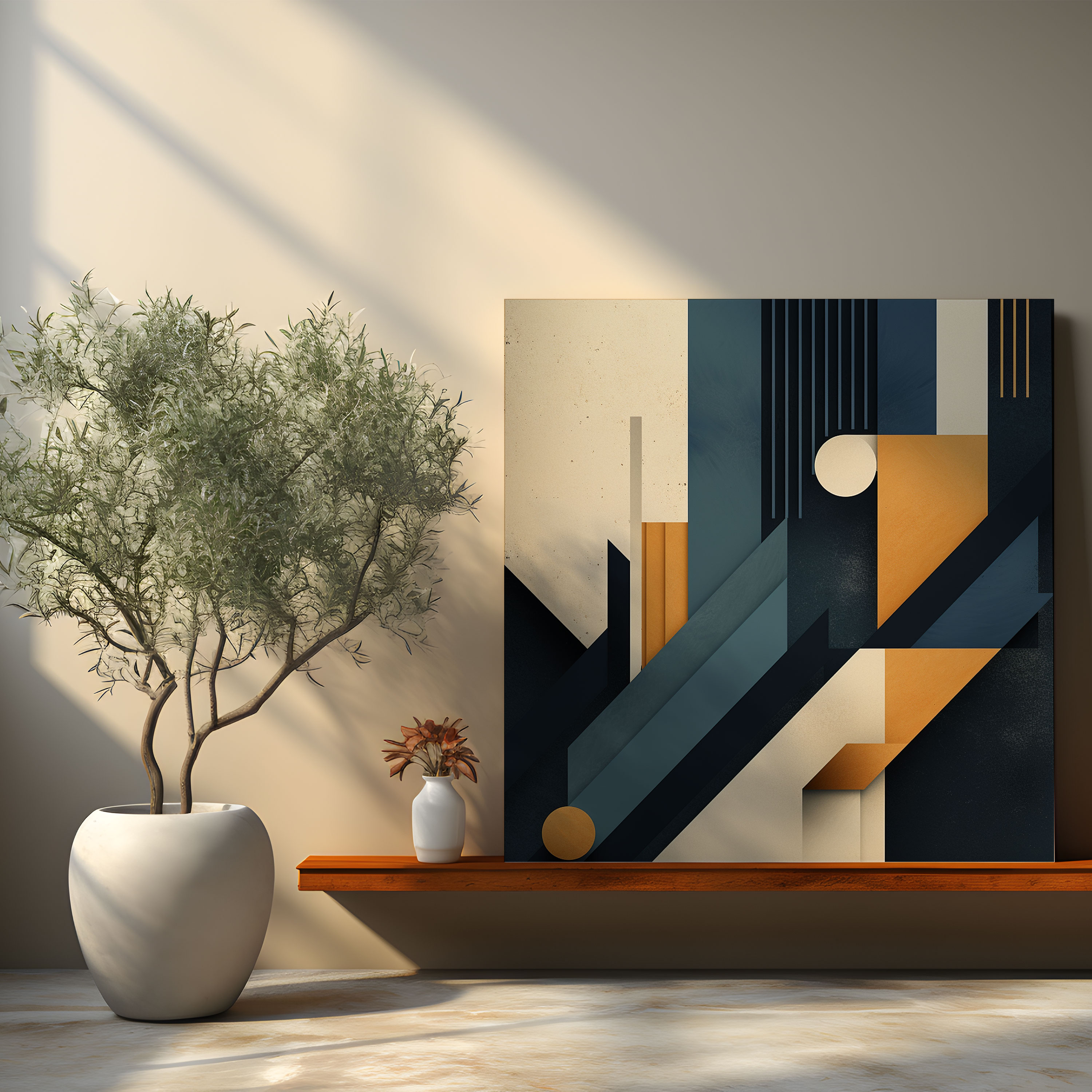 Beige Geometric Wall Art - Beige, Geometric Design, Modern Wall Decor, Canvas