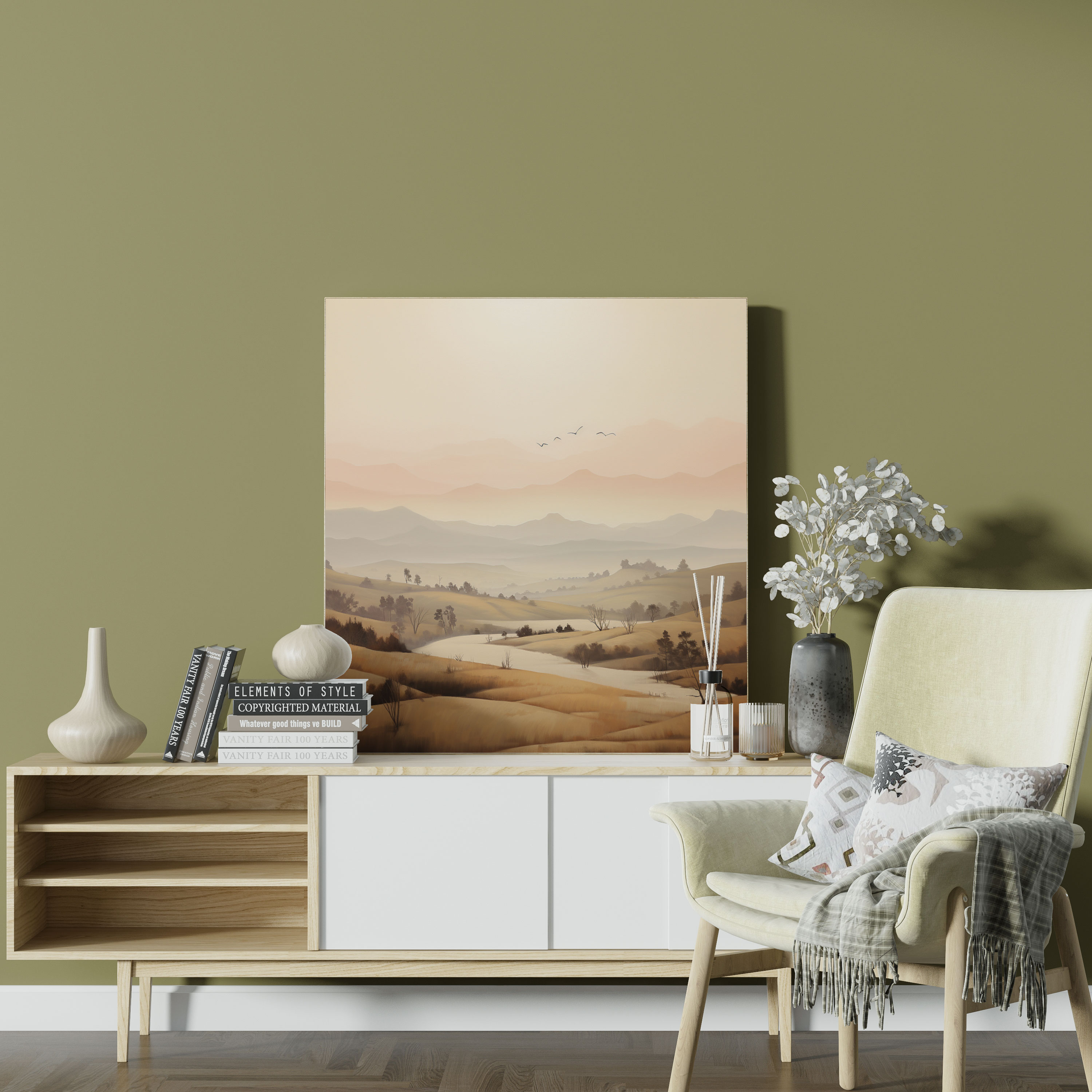 Beige Landschaft Leinwandbild - Beige Ruhevolle Dekoration für Zuhause Wandkunst aus Leinwand