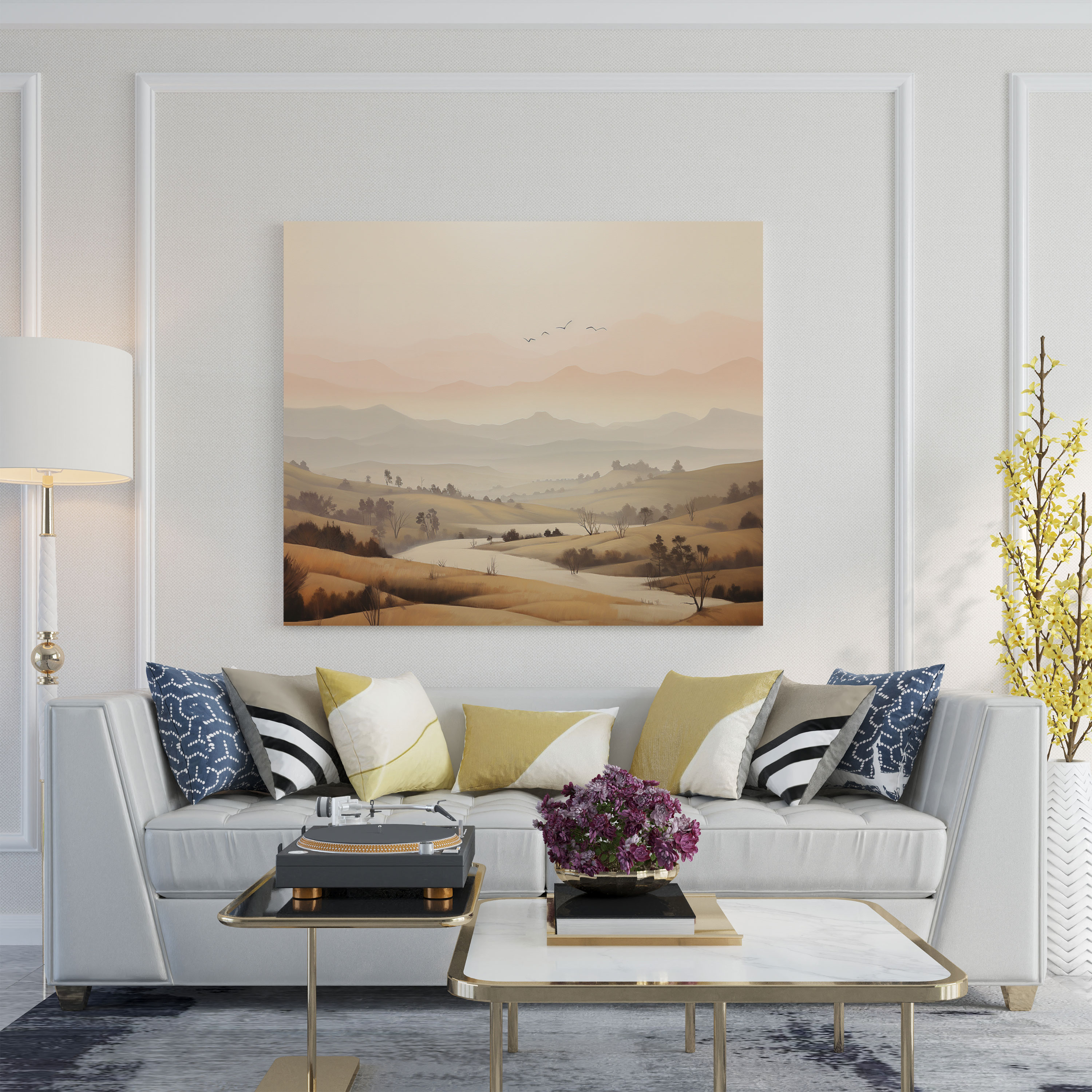 Beige Landschaft Leinwandbild - Beige Ruhevolle Dekoration für Zuhause Wandkunst aus Leinwand