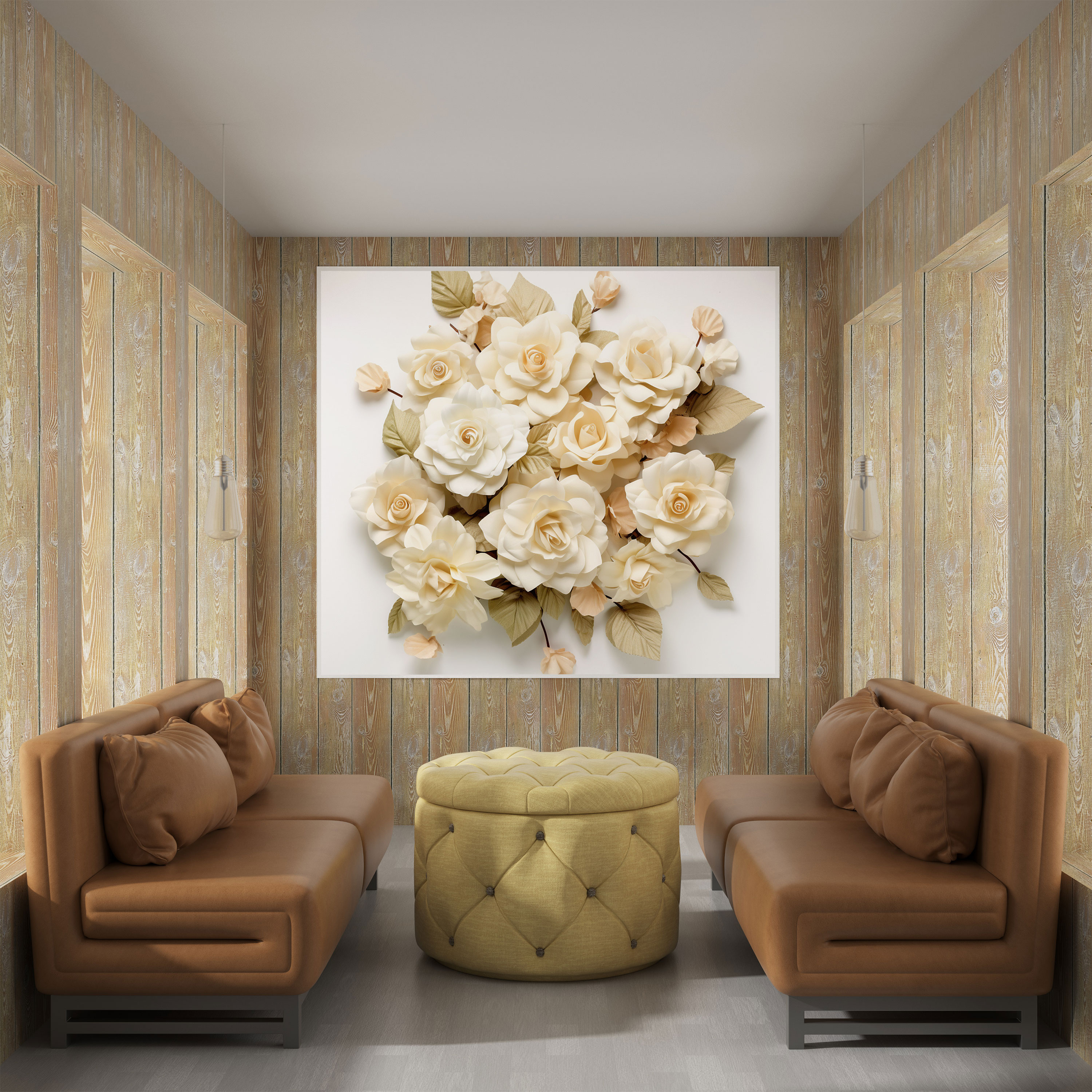 Beige Rose Floral Wall Art - Beige, Canvas, Wall Decoration, White Background