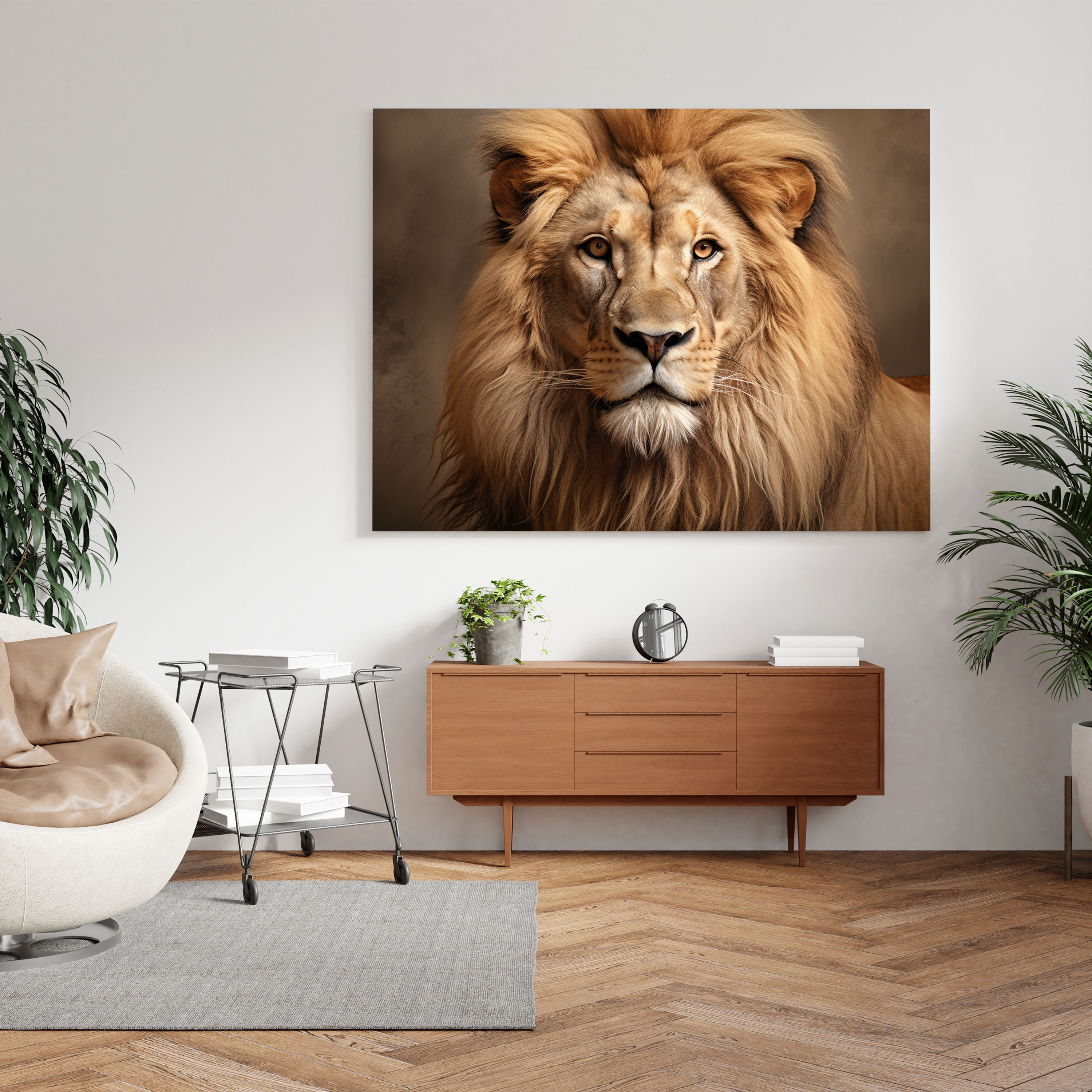Beige Lion Animal Wall Art - Beige, Animal Wall Art, Canvas, Canvas Wall Art