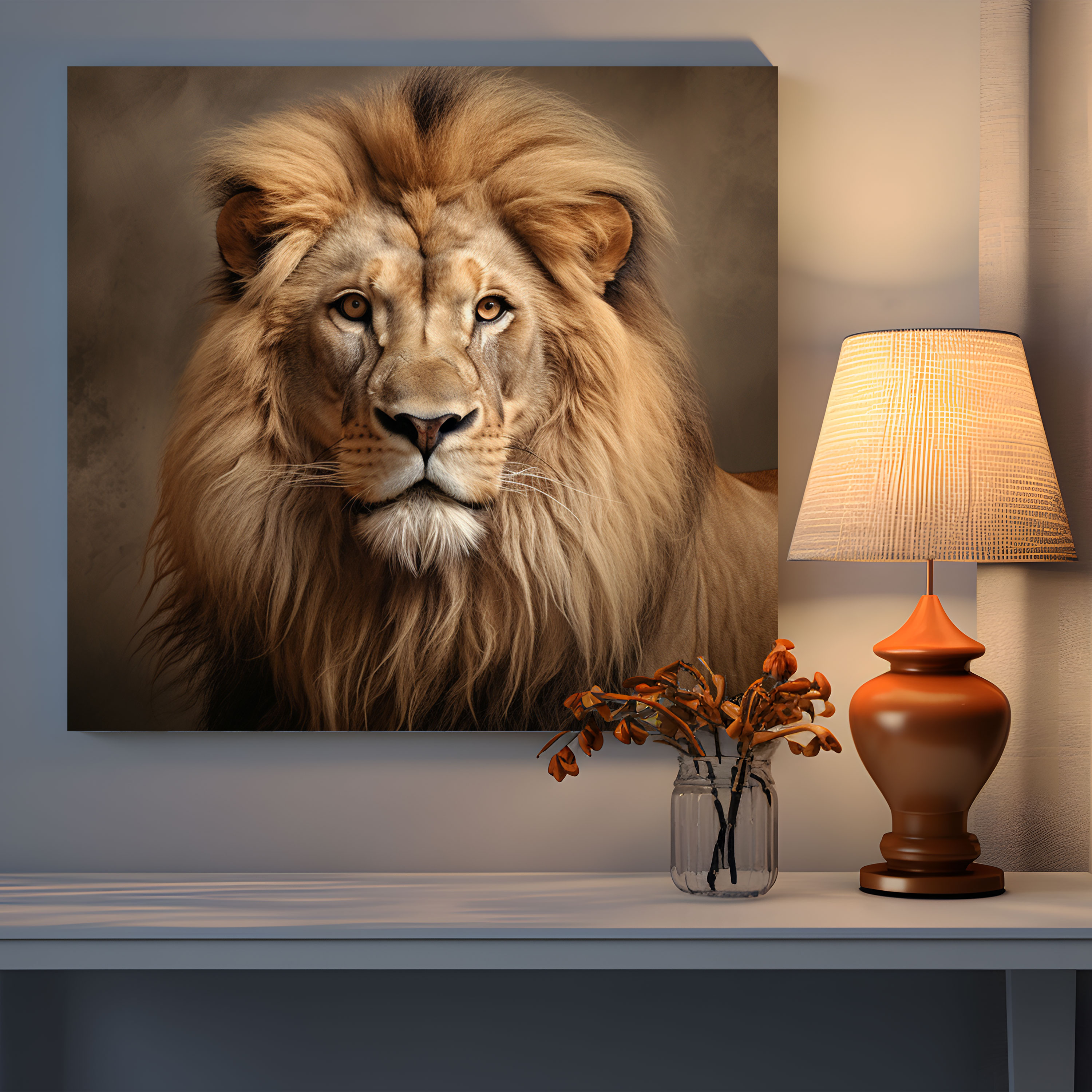 Beige Lion Animal Wall Art - Beige, Animal Wall Art, Canvas, Canvas Wall Art
