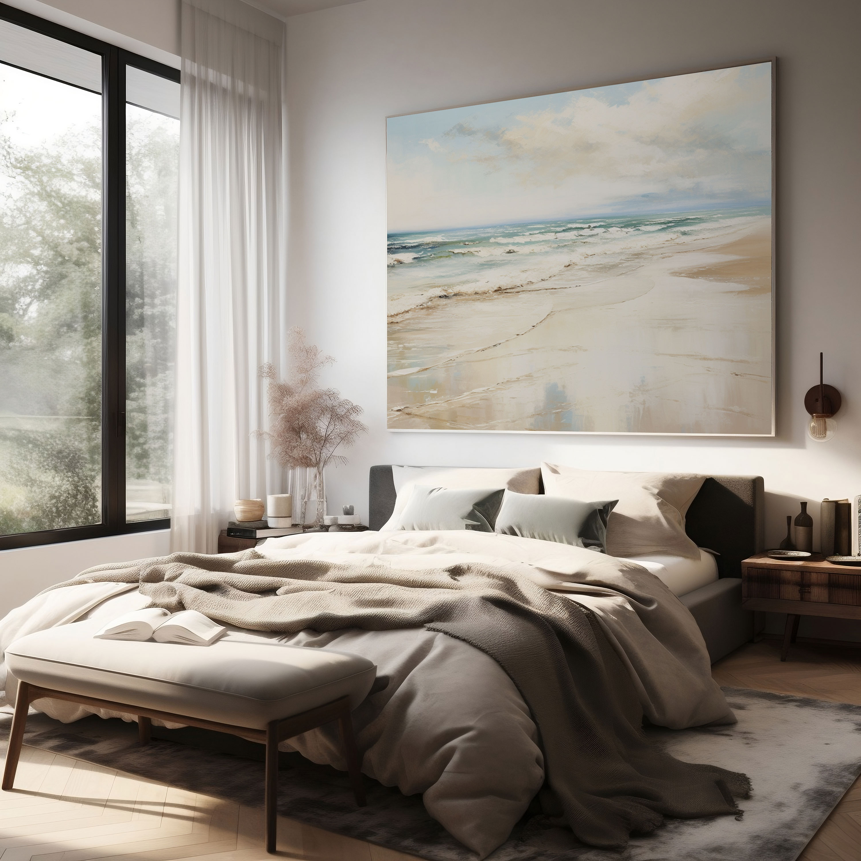 Beige Seascape Canvas Print - Beige, Wall Decoration, Soft Sand, Canvas Wall Art
