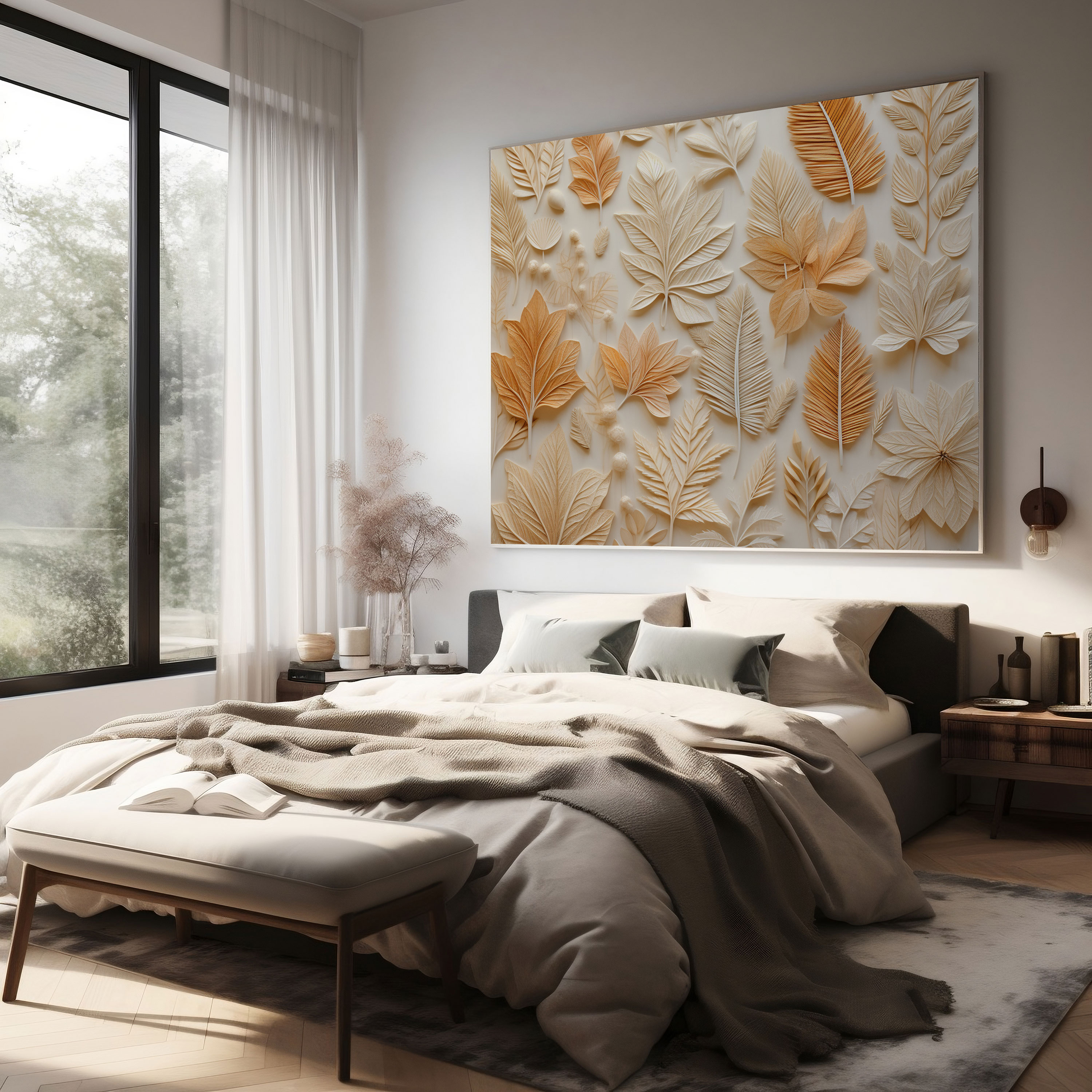 Beige Botanical Wall Art - Beige, Beige Canvas Print, Home Decoration, Wall Art