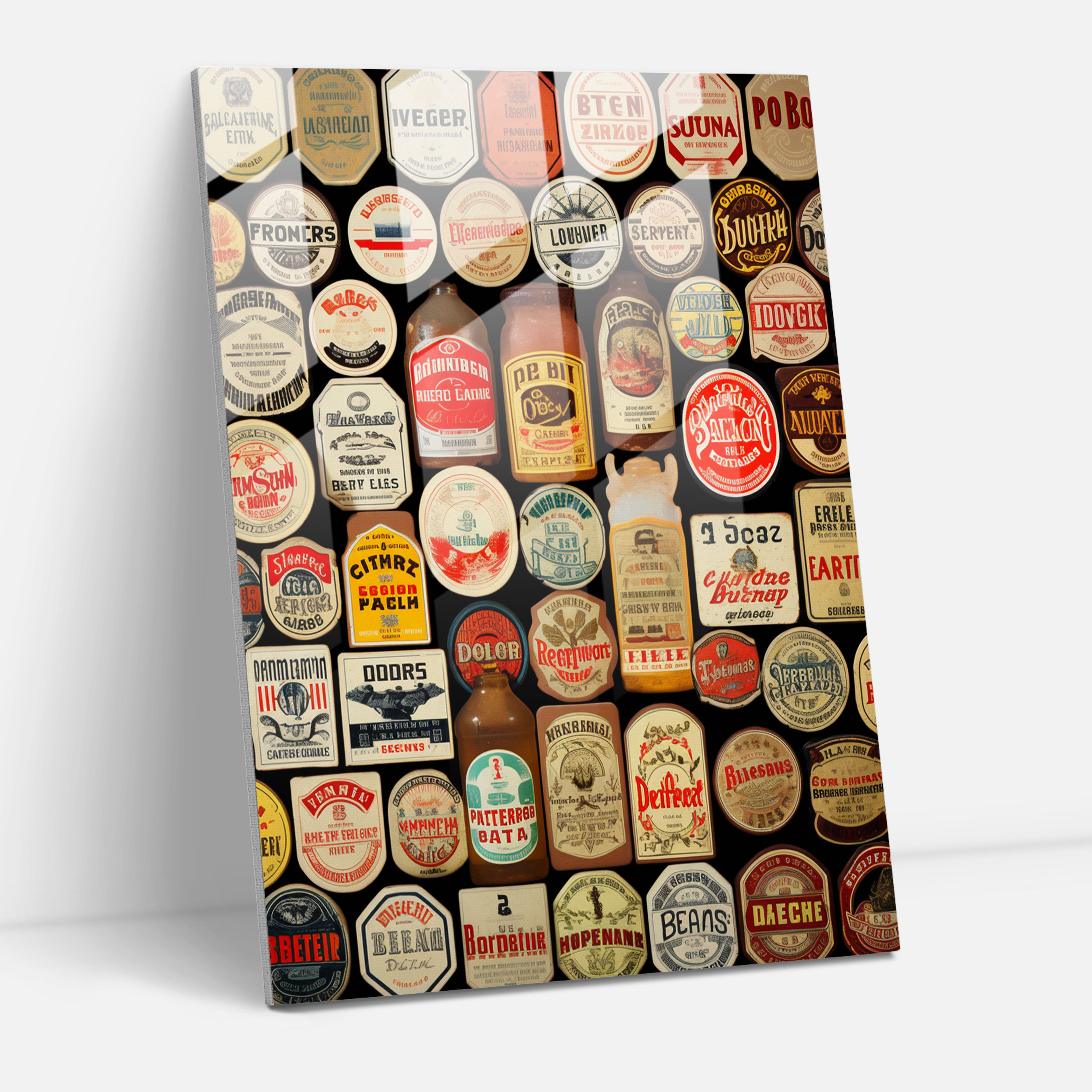 Glass Wall Art Beer Labels - Beer, Glass Print, Vintage, Glass Wall Art
