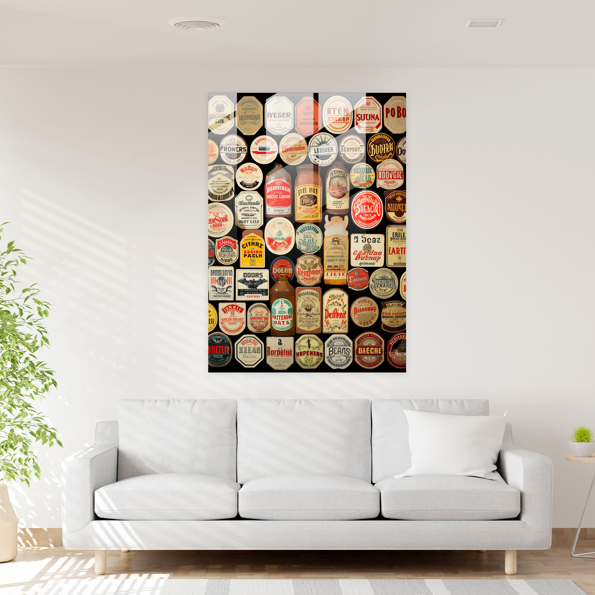 Glass Wall Art Beer Labels - Beer, Glass Print, Vintage, Glass Wall Art