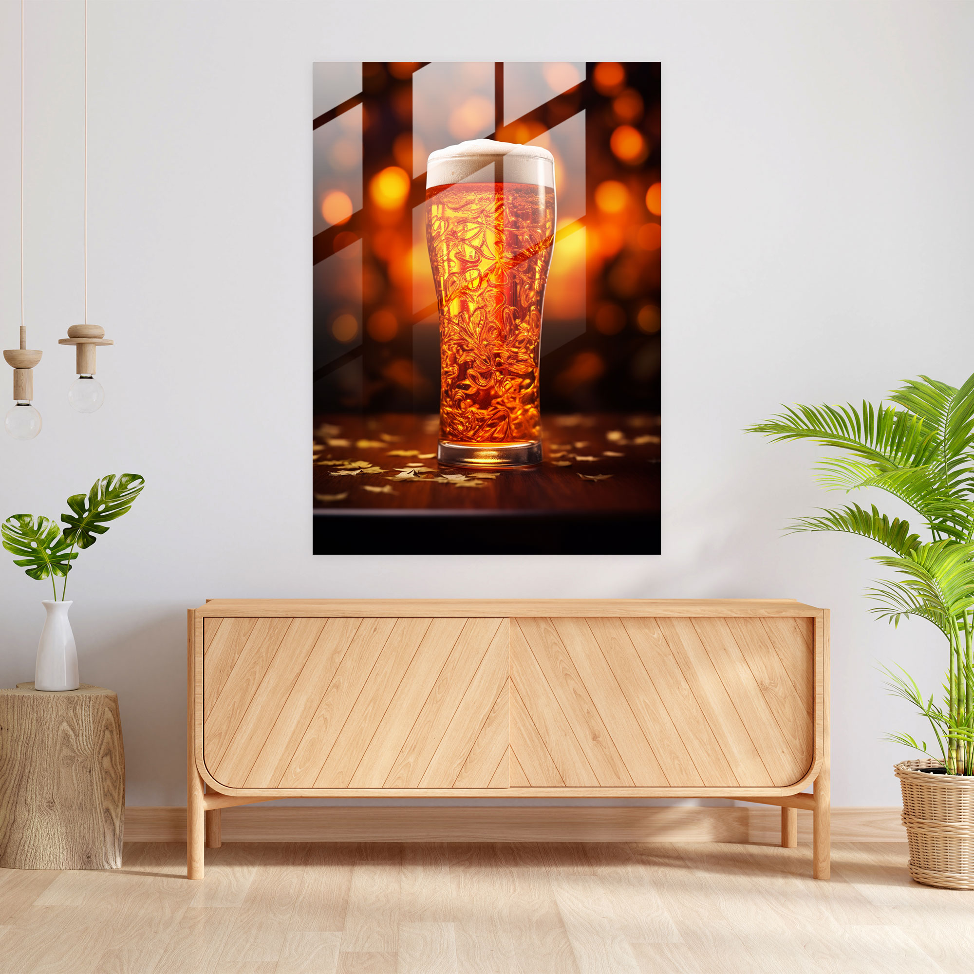 Glass Print Beer Pint Glass - Beer, Ambient Light, Home Decoration, Glass Art