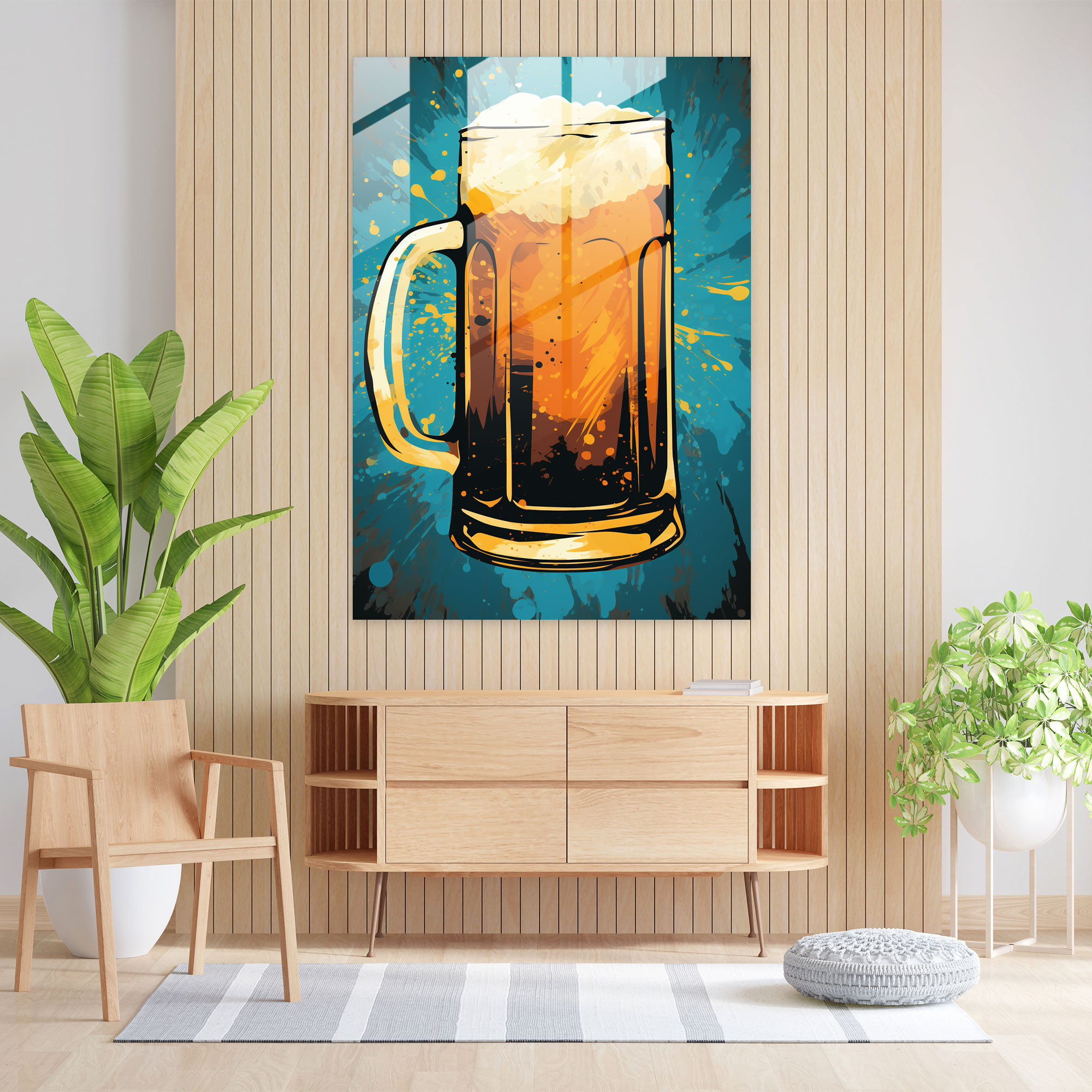 Glass Wall Art Beer Mug Silhouette - Beer, Abstract Background, Wall Decoration, Glass Art