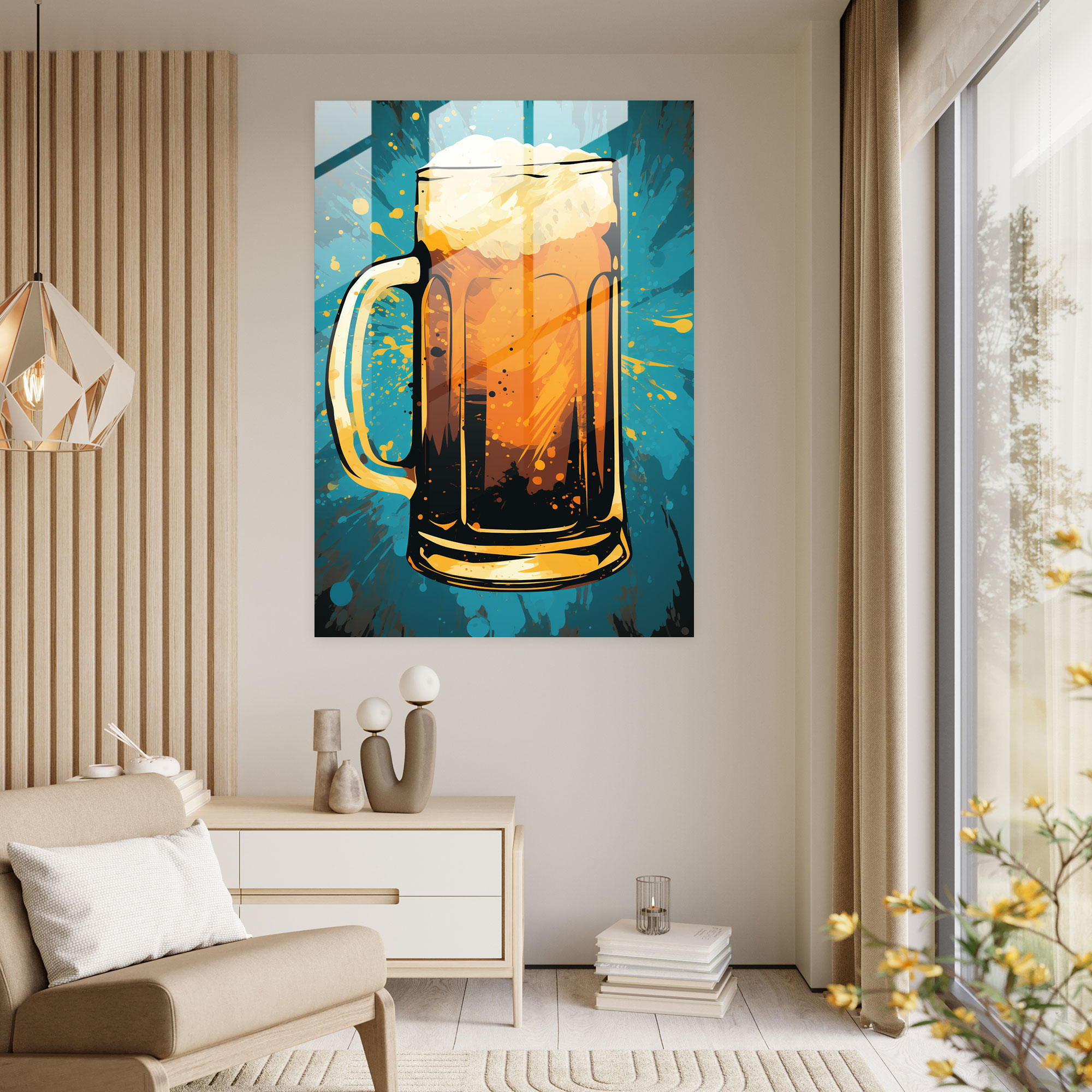 Glass Wall Art Beer Mug Silhouette - Beer, Abstract Background, Wall Decoration, Glass Art