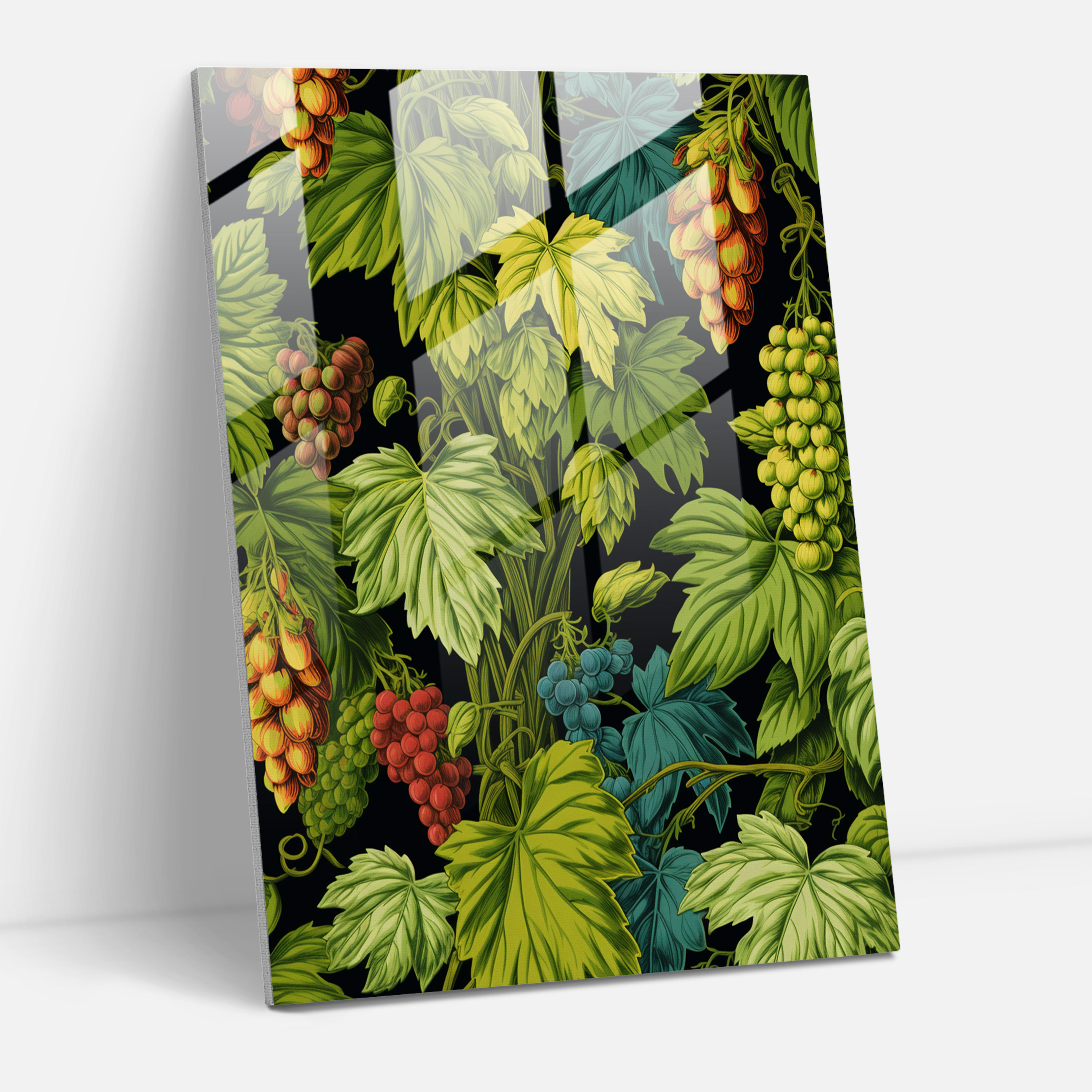 Glass Print Beer Hops Pattern - Beer, Beer, Wall Decoration, Intricate Details