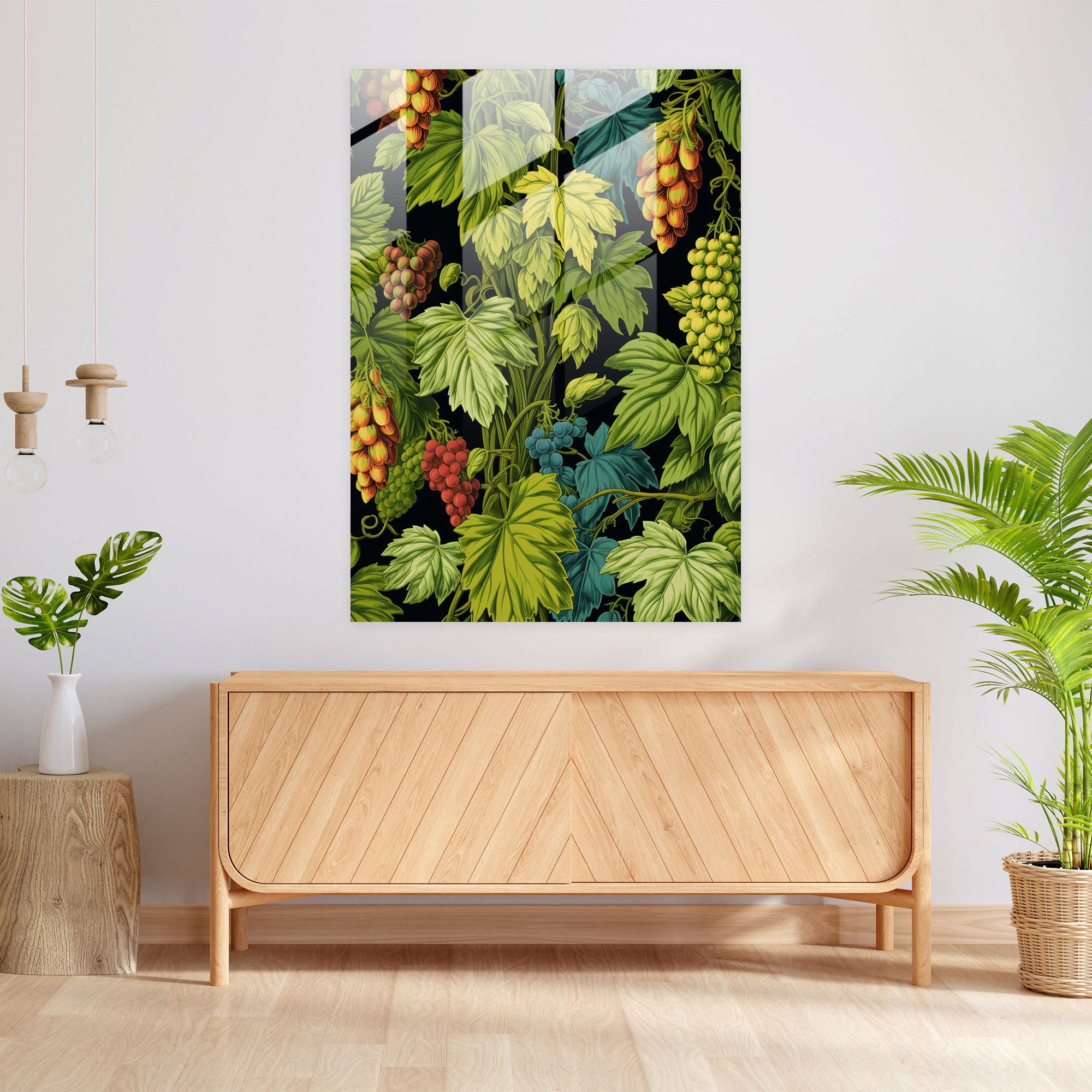 Glass Print Beer Hops Pattern - Beer, Beer, Wall Decoration, Intricate Details
