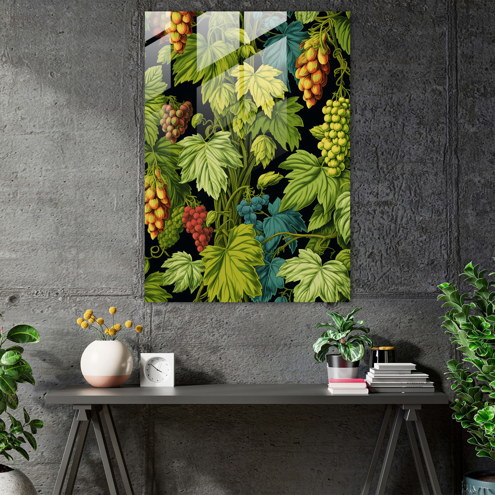 Glass Print Beer Hops Pattern - Beer, Beer, Wall Decoration, Intricate Details