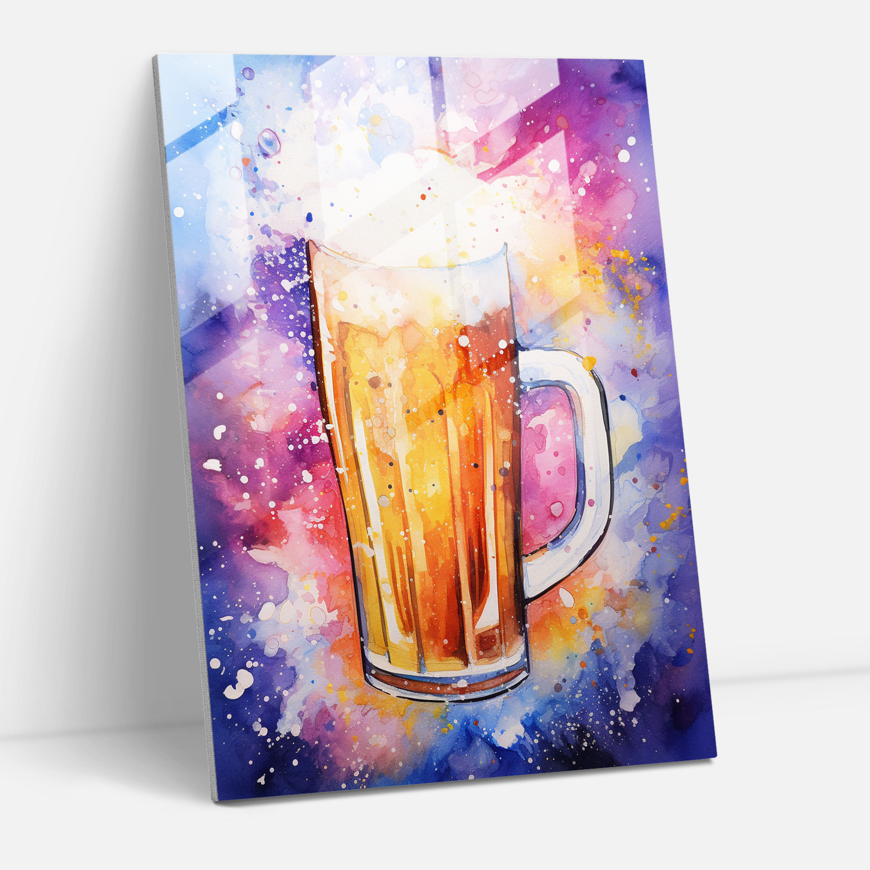 Beer Glass Print - Beer, Vibrant Colors, Modern Art, Frothy Mug