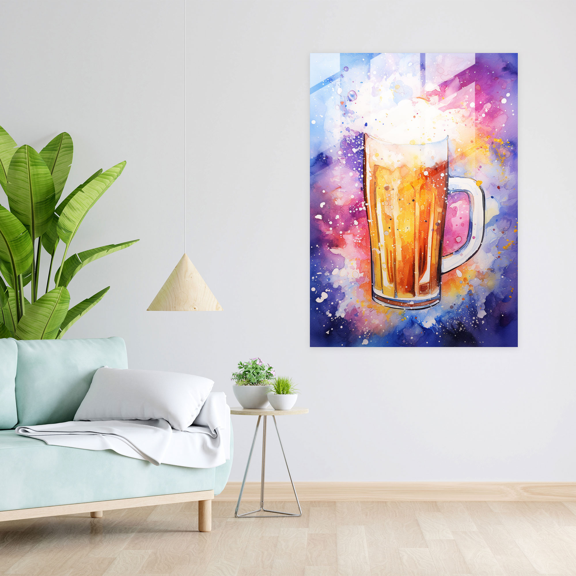 Beer Glass Print - Beer, Vibrant Colors, Modern Art, Frothy Mug