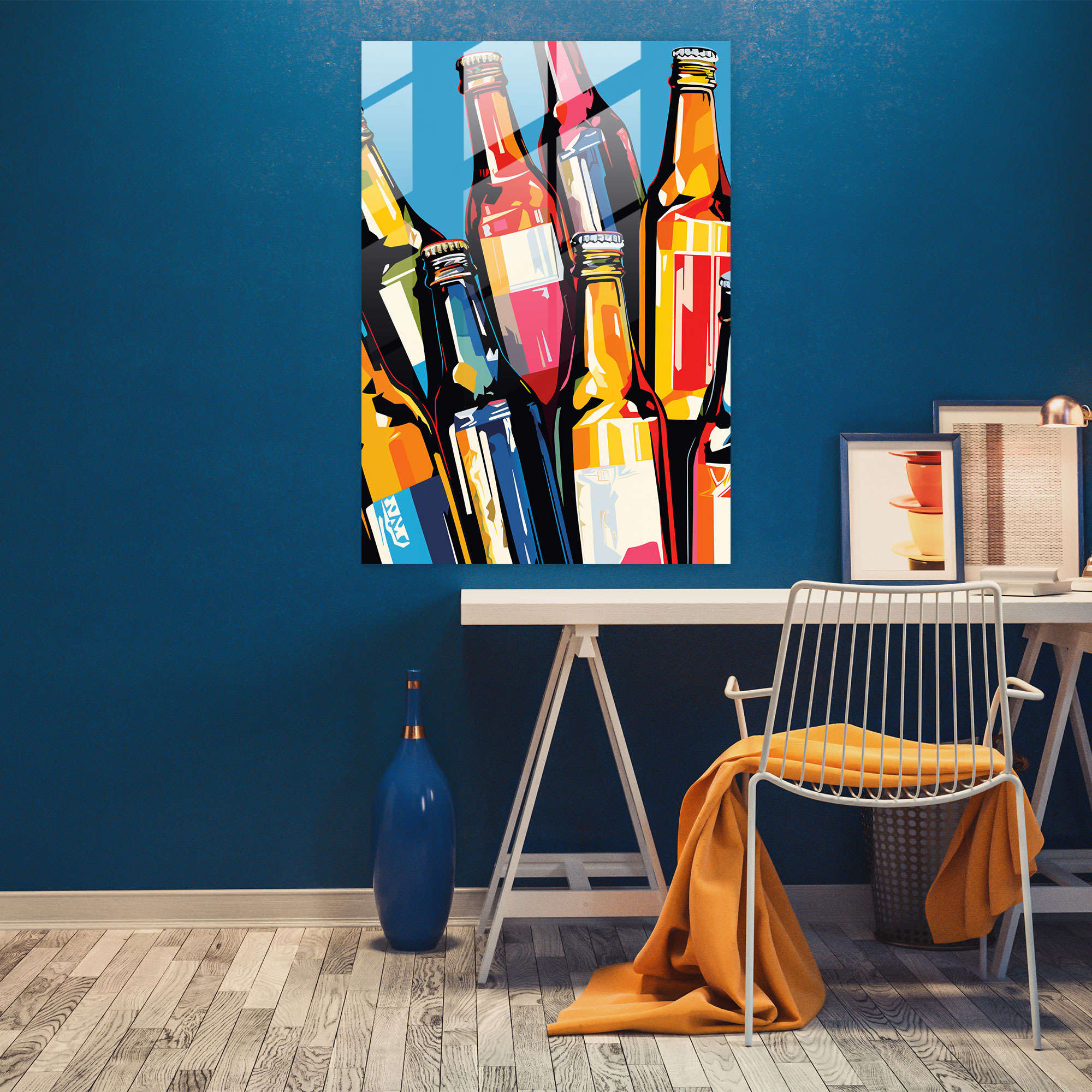 Beer Pop Art Glass Print - Beer, Pop Art-Style Graphic Print, Beer Pop Art Glass Print, Modern Art