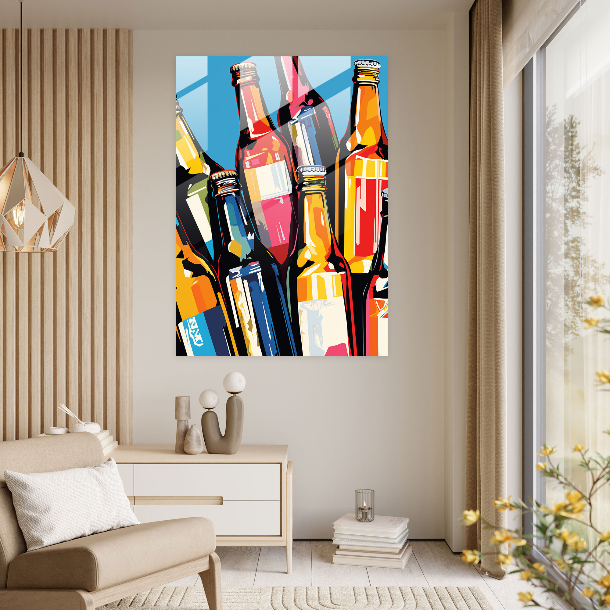 Beer Pop Art Glass Print - Beer, Pop Art-Style Graphic Print, Beer Pop Art Glass Print, Modern Art