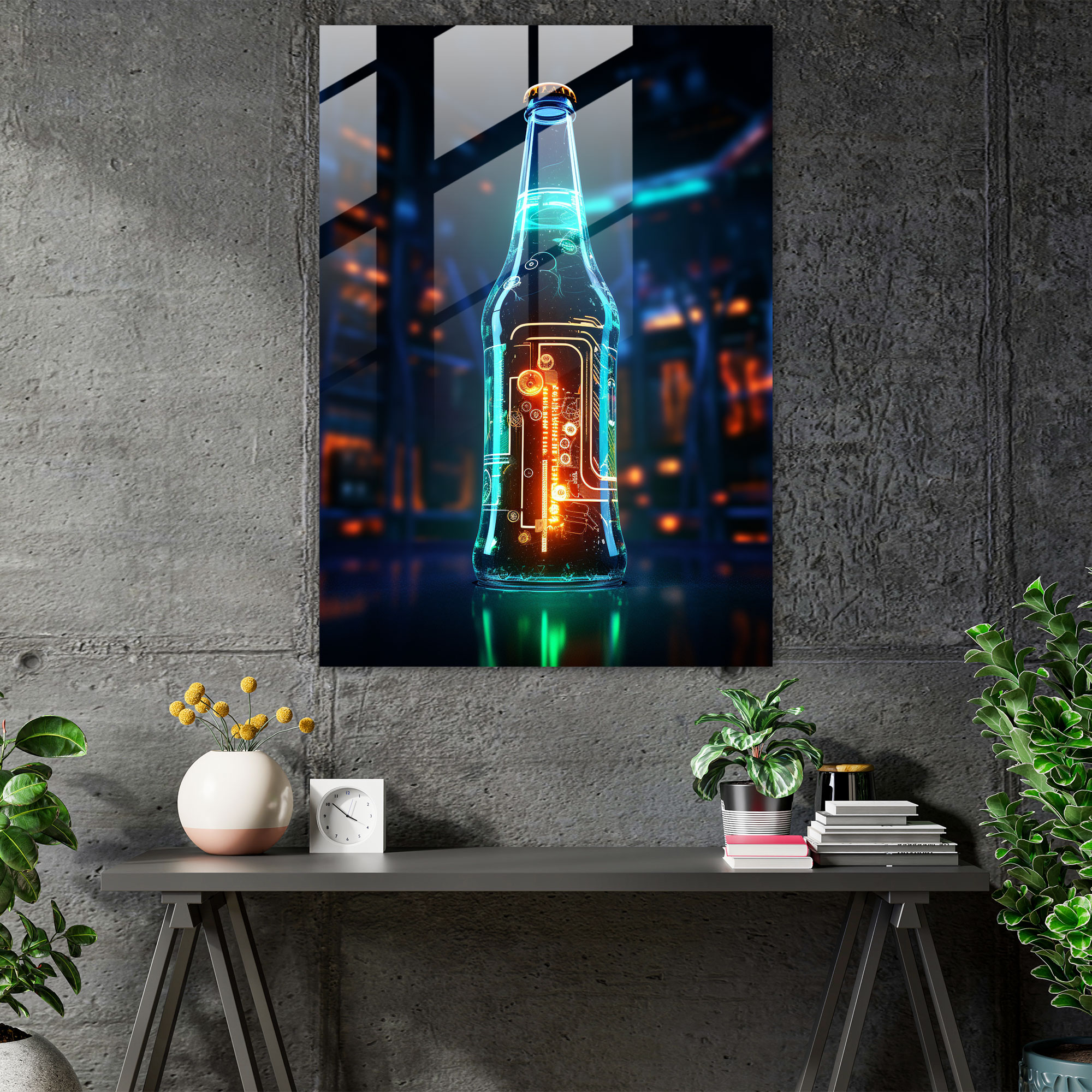 Beer Glass Print Sculpture - Beer, Futuristic Digital Artwork, Glass Wall Art, Home Decoration