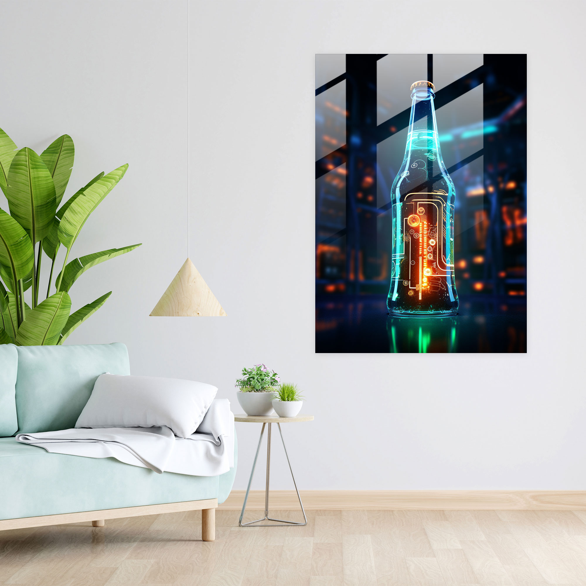 Beer Glass Print Sculpture - Beer, Futuristic Digital Artwork, Glass Wall Art, Home Decoration