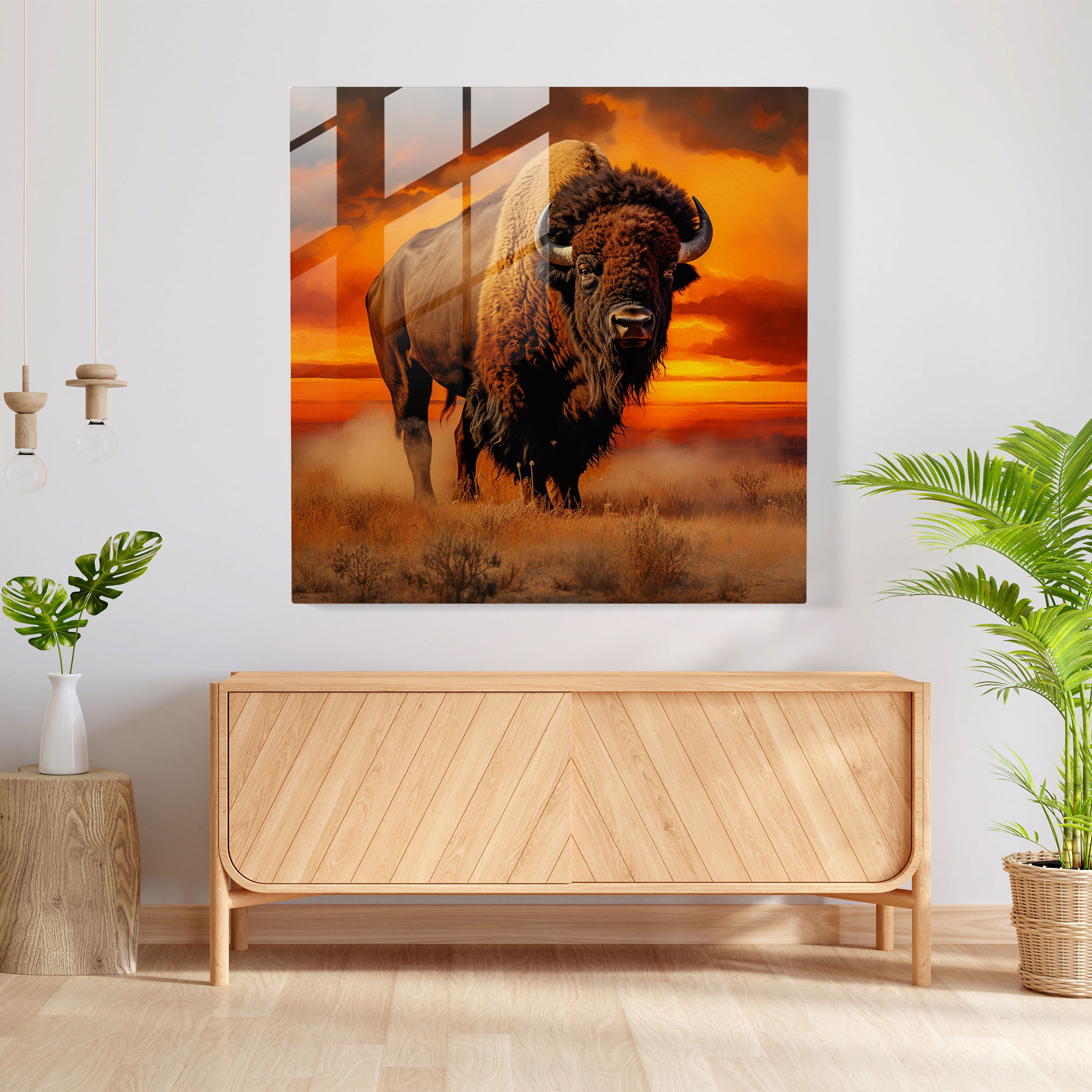 Tranquil Sunset Buffalo Glass Print - Buffalo, Glass Wall Art, Sunset, Modern Art