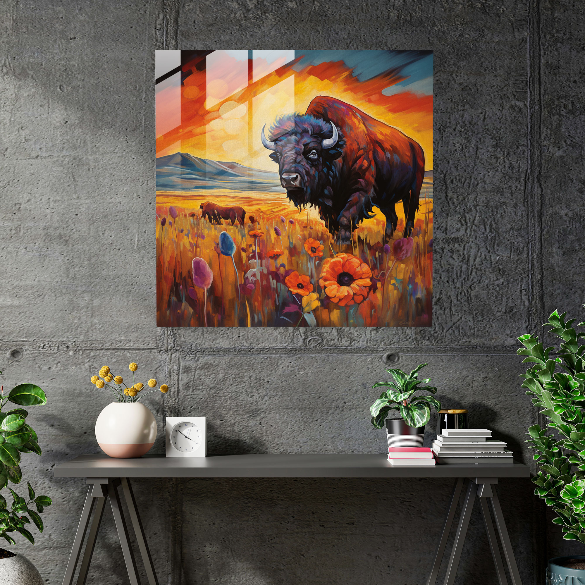 Buffalo Dream Glass Print - Buffalo, Wall Decoration, Modern Art, Home Decoration