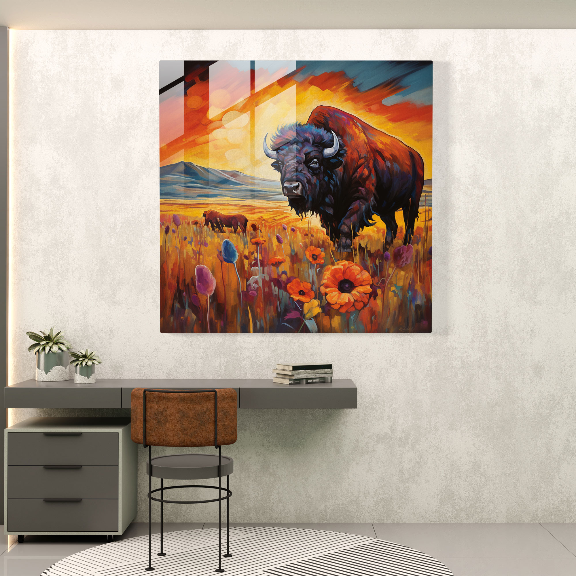 Buffalo Dream Glass Print - Buffalo, Wall Decoration, Modern Art, Home Decoration