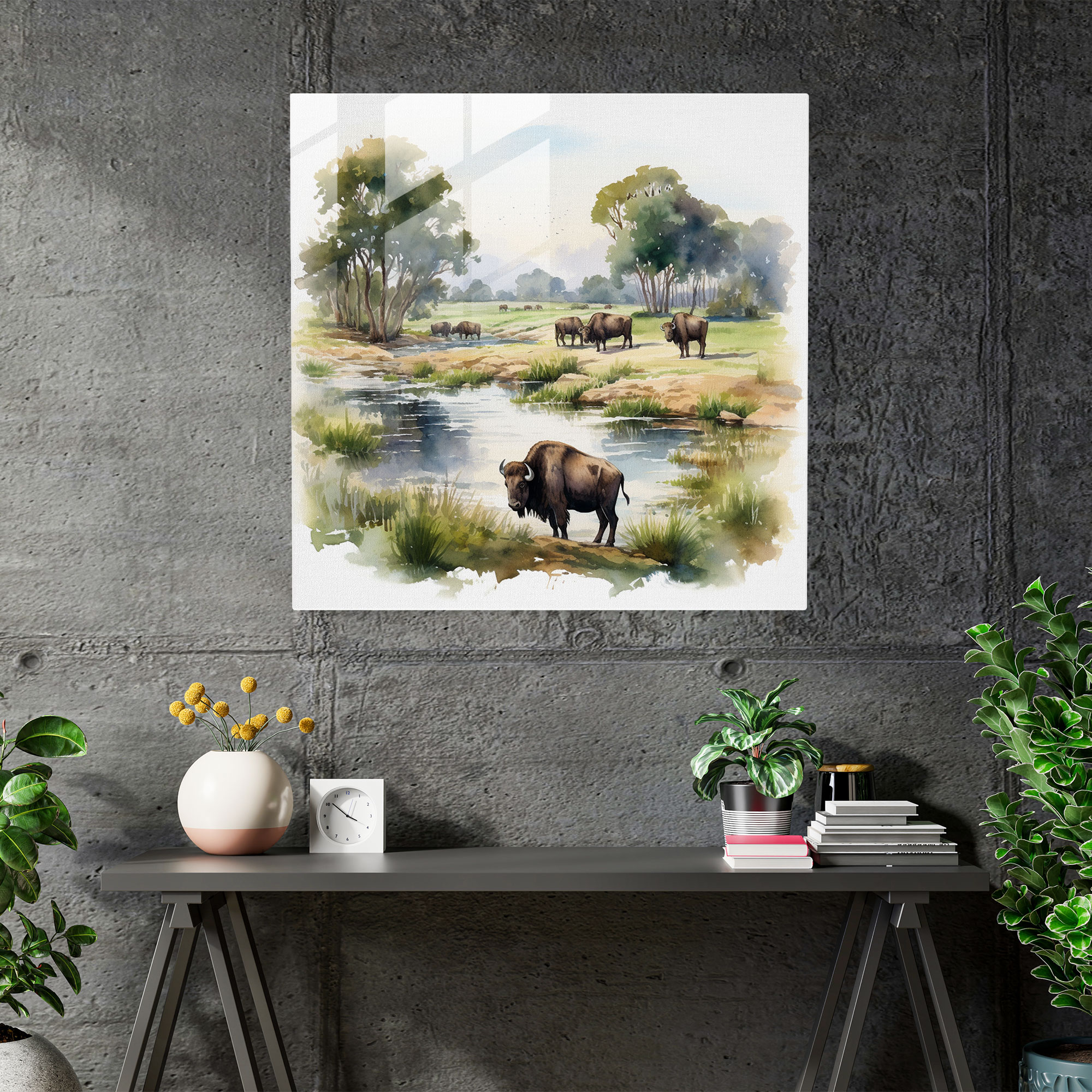 Serene Buffalo Glass Print - Buffalo, Home Decoration, Serene Buffalo Glass Print, Wall Decoration