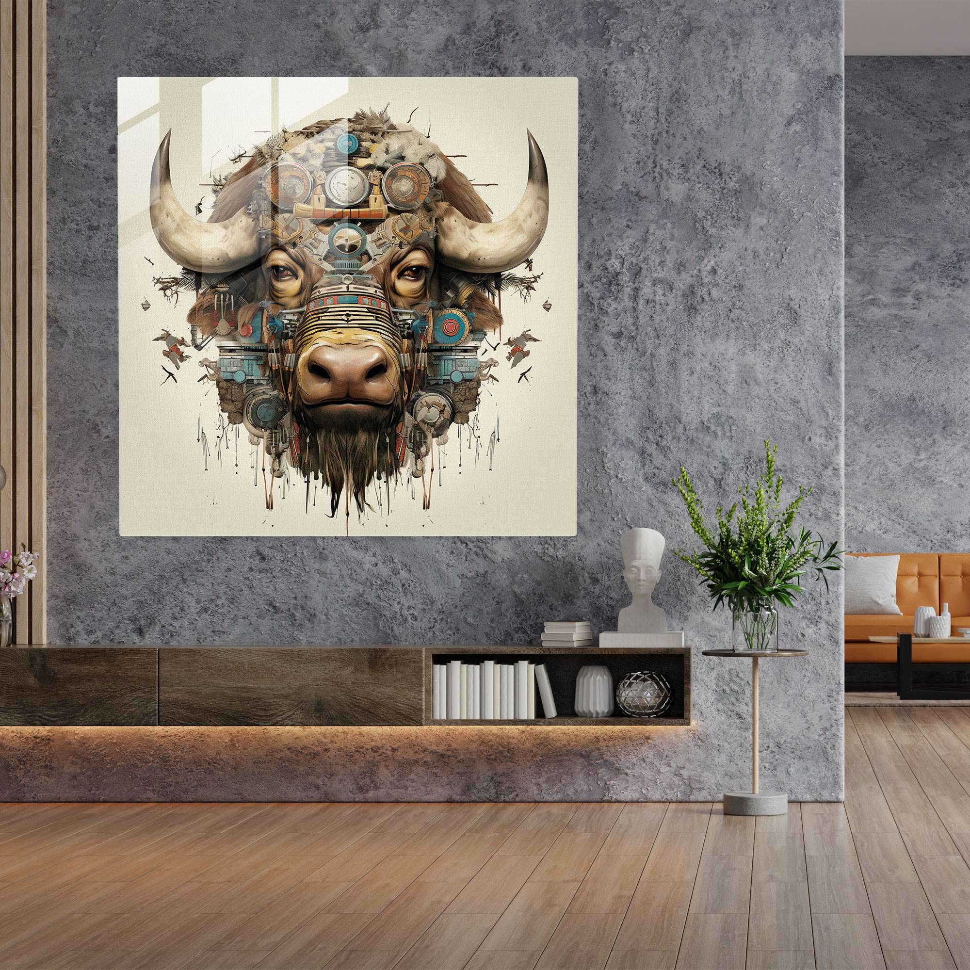 Kültürel Buffalo Cam Tablo - Buffalo Ev Dekorasyonu Dijital Kolaj