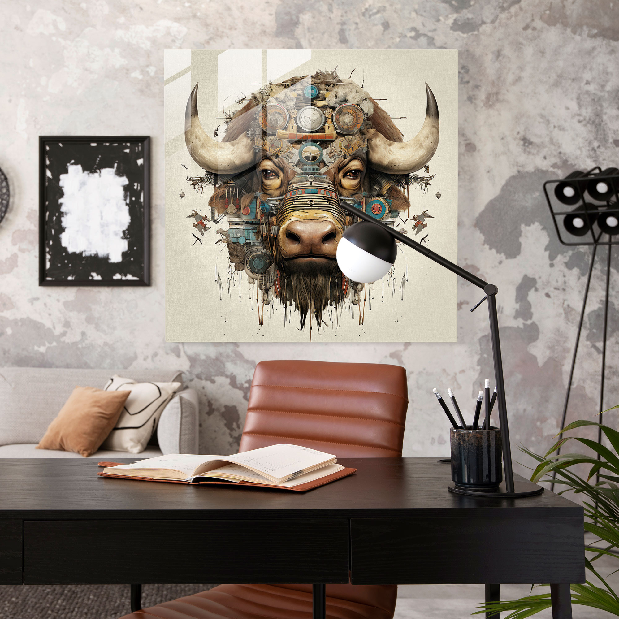 Kültürel Buffalo Cam Tablo - Buffalo Ev Dekorasyonu Dijital Kolaj