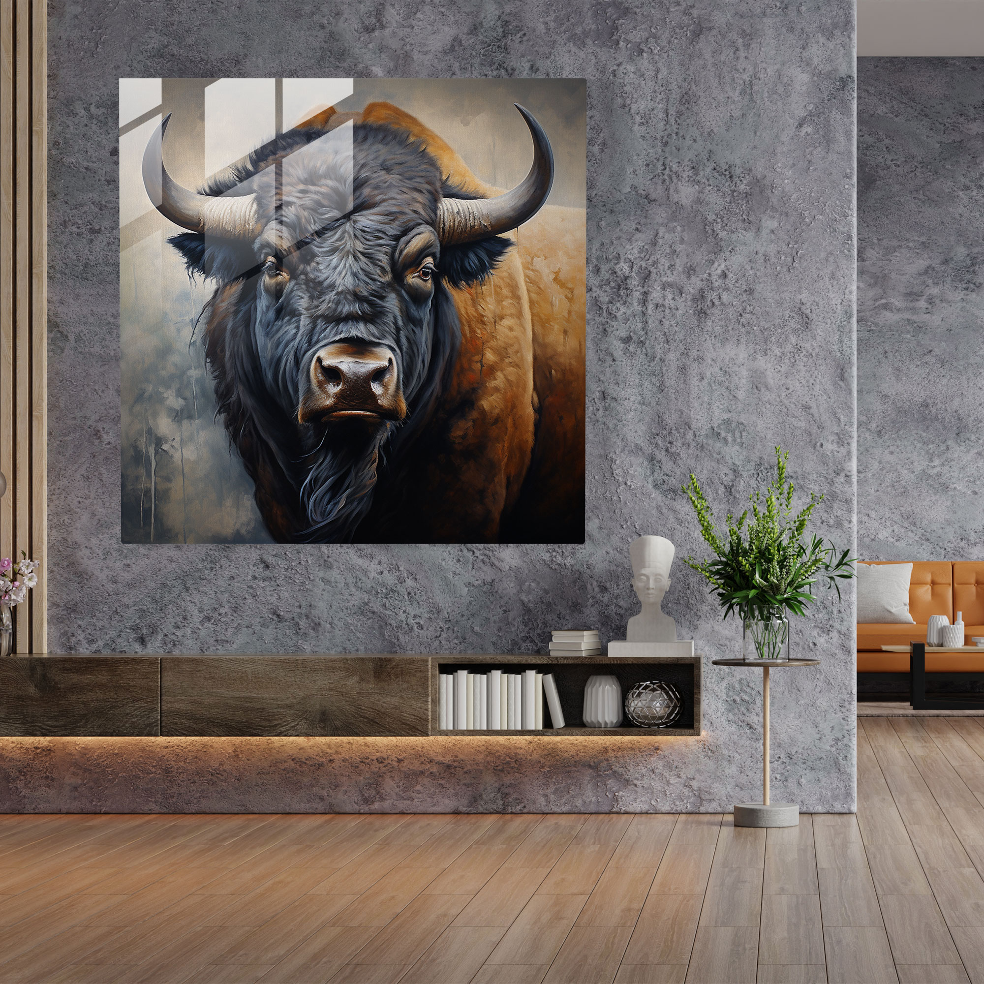 Majestik Büyükbaşlı Cam Tablo - Büyükbaş Büyükbaşın Ruhu Yağlı Boya Modern Sanat