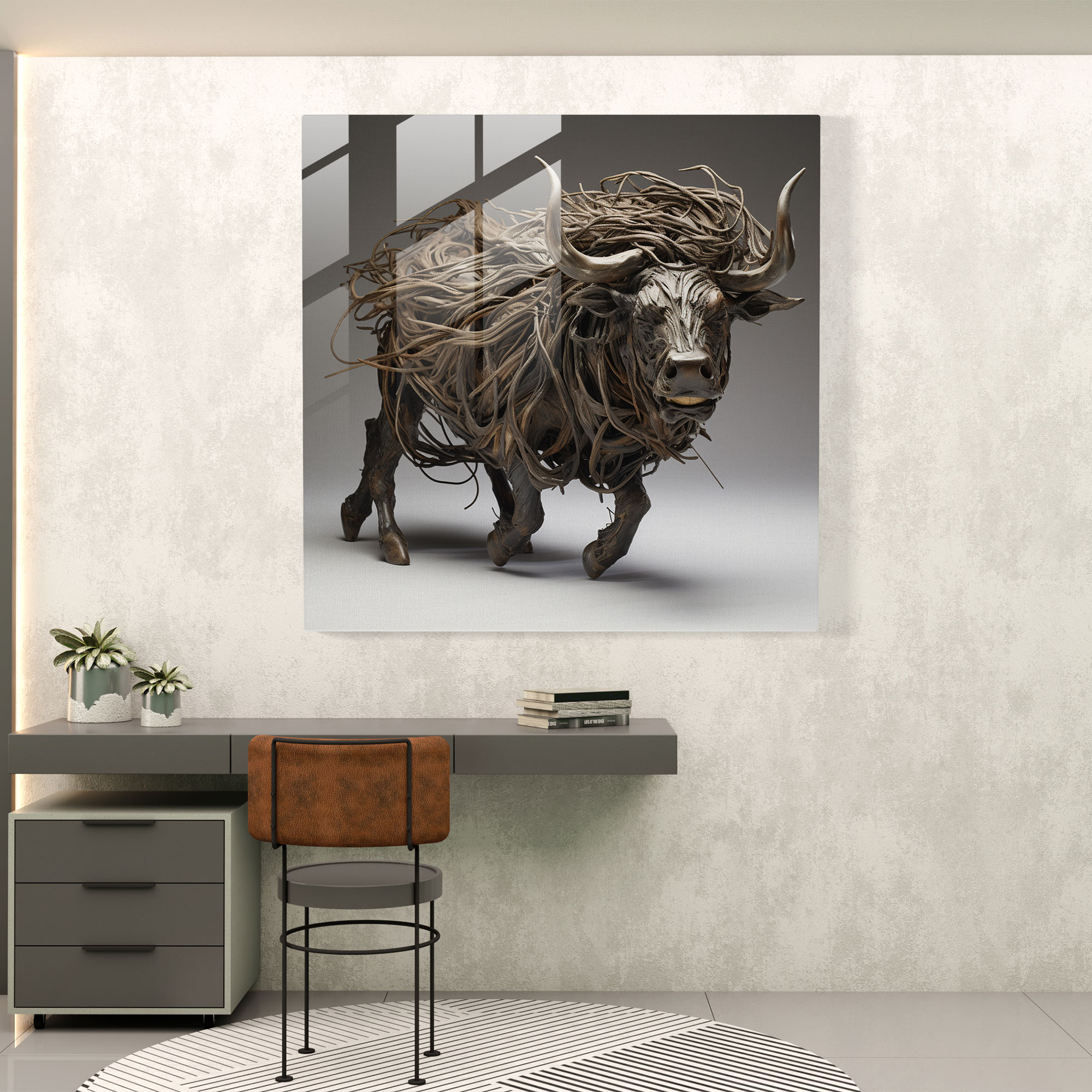 Şık Hareketli Buffalo Cam Tablo - Buffalo Hareket İlhamı Duvar Dekorasyonu Cam Duvar Sanatı