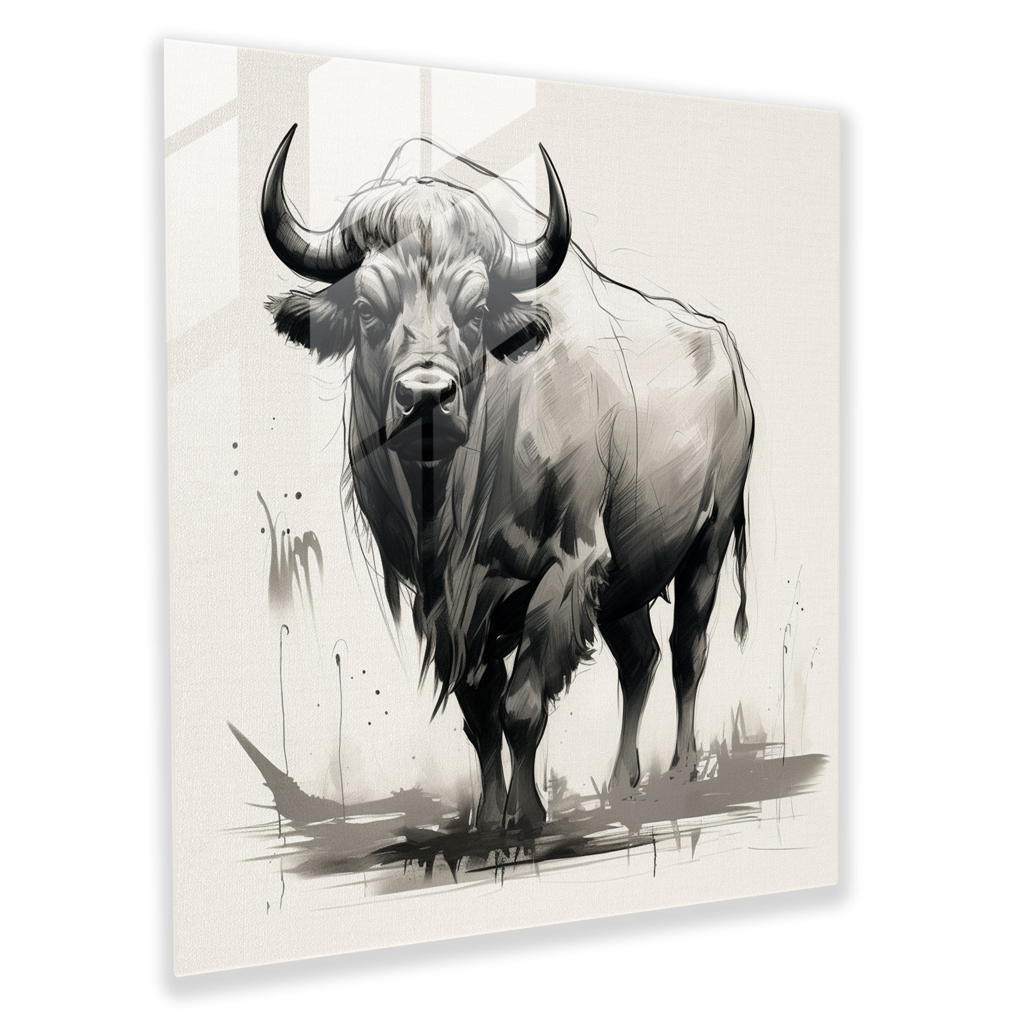 Buffalo Minimalistic Sketch Glass Print - Buffalo, Minimalistic, Glass Print, Home Decoration