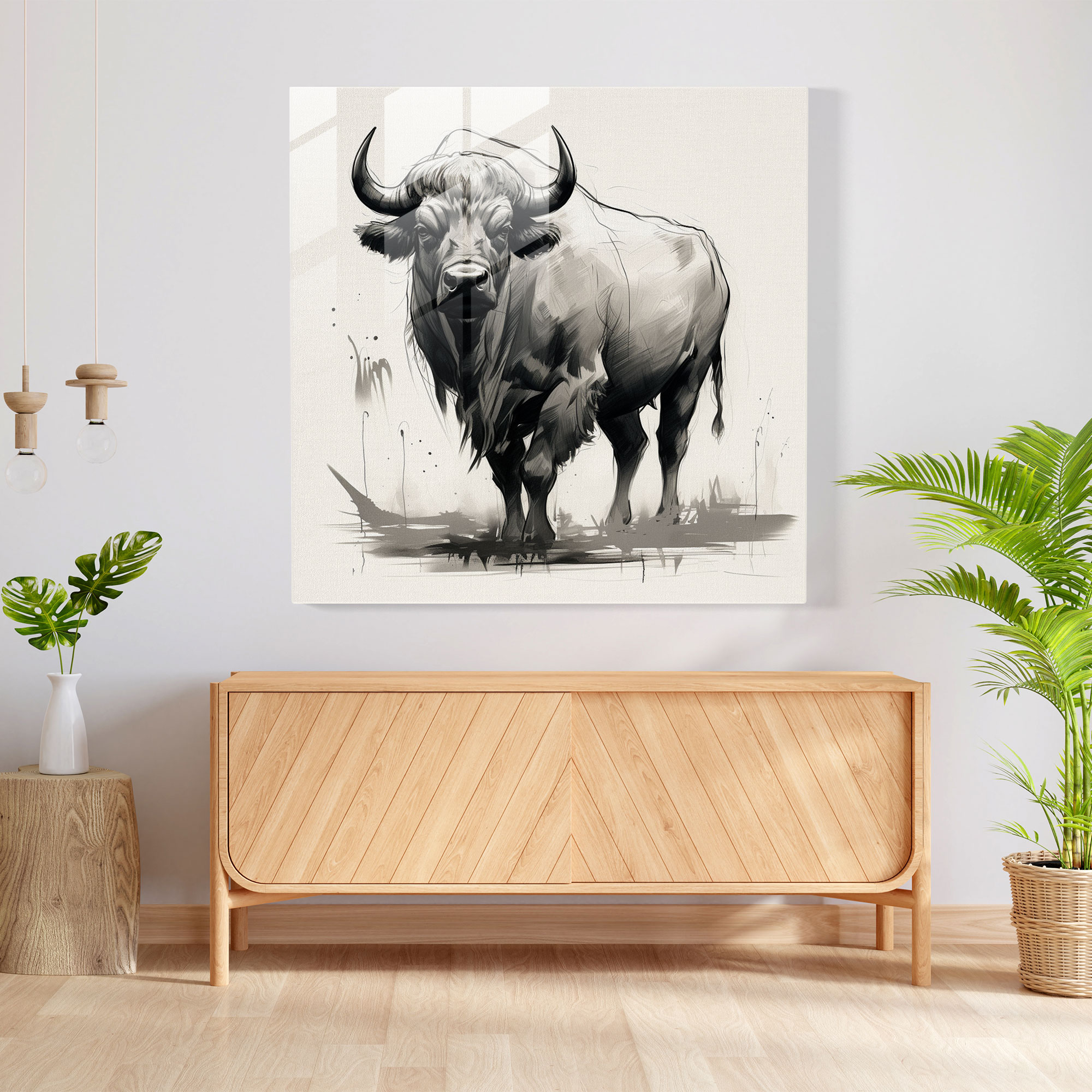 Buffalo Minimalistic Sketch Glass Print - Buffalo, Minimalistic, Glass Print, Home Decoration