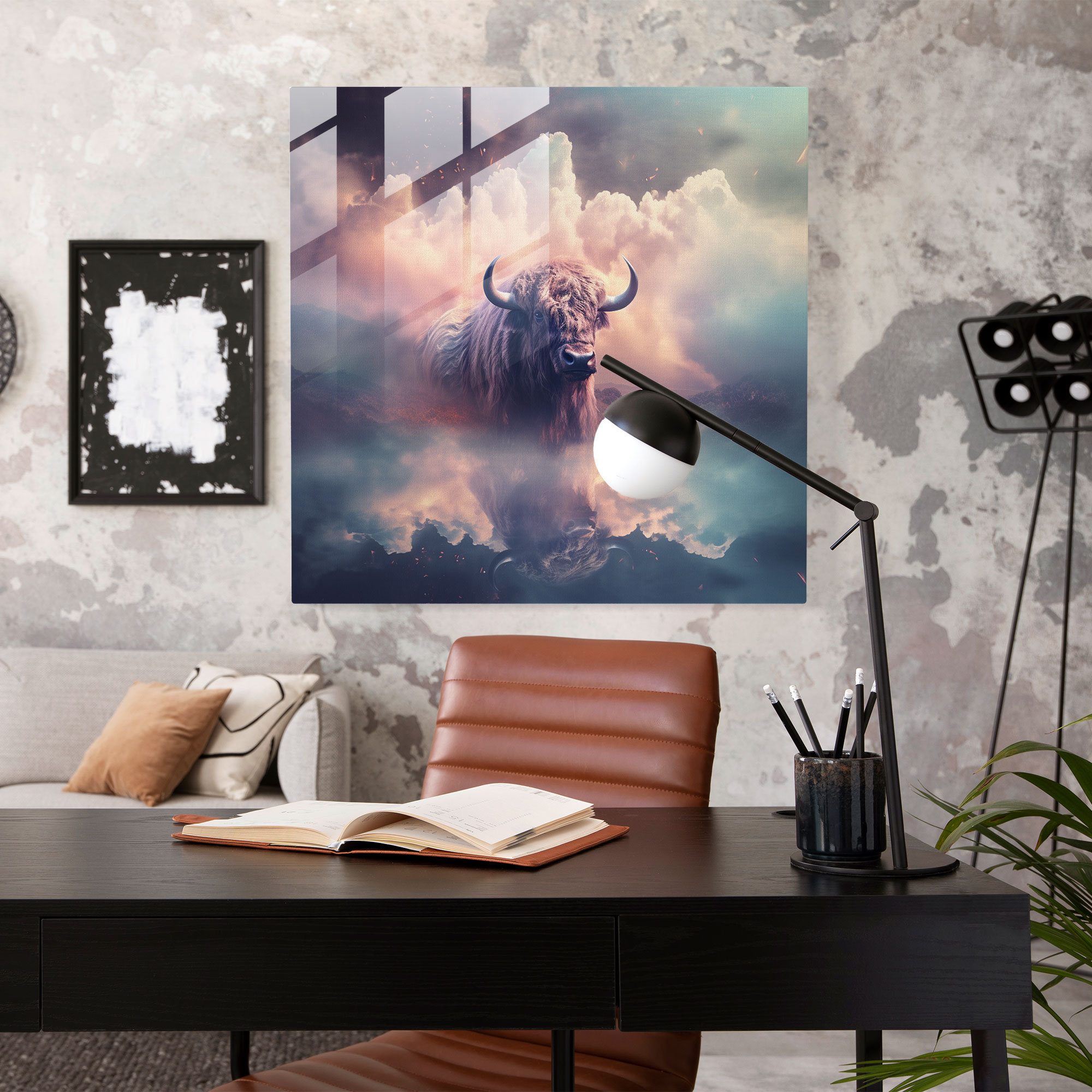 Buffalo Hayalet Dijital Sanat Cam Tablo - Buffalo Dijital Sanat Eseri Masalsı Cam Sanatı