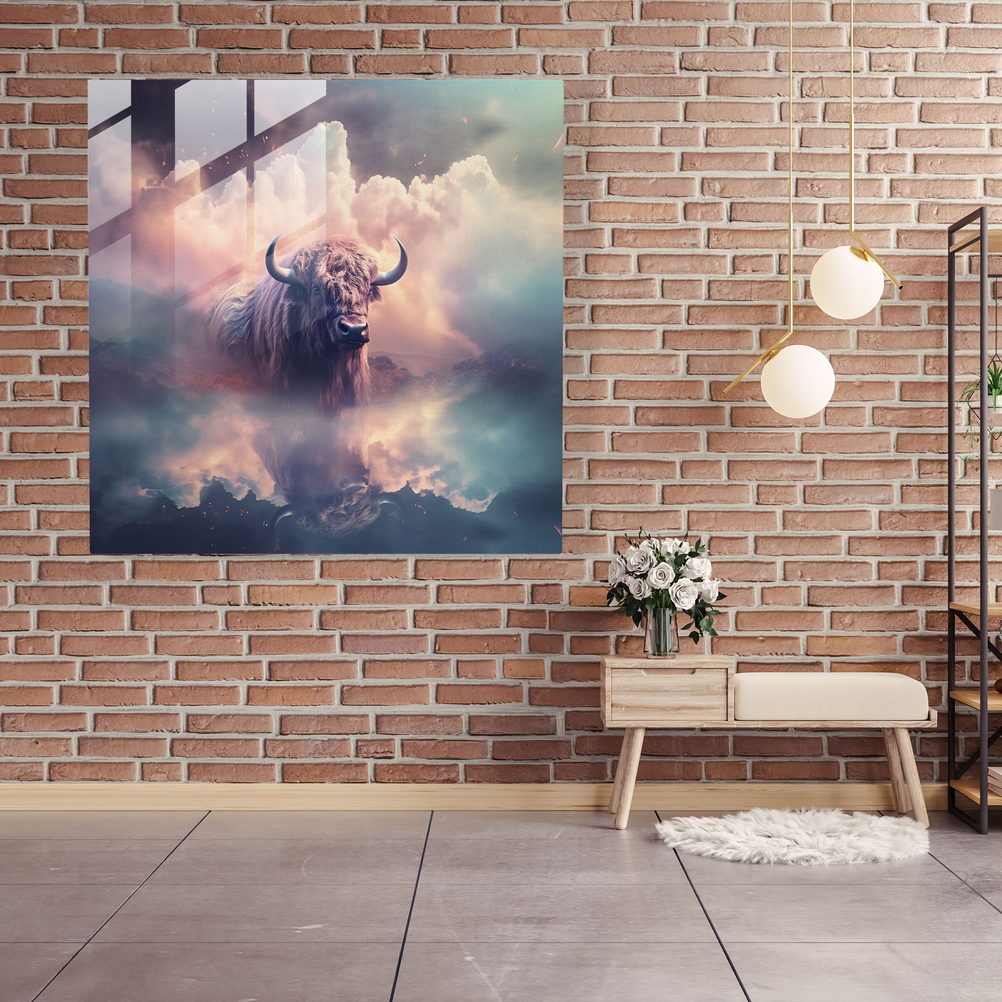 Buffalo Hayalet Dijital Sanat Cam Tablo - Buffalo Dijital Sanat Eseri Masalsı Cam Sanatı