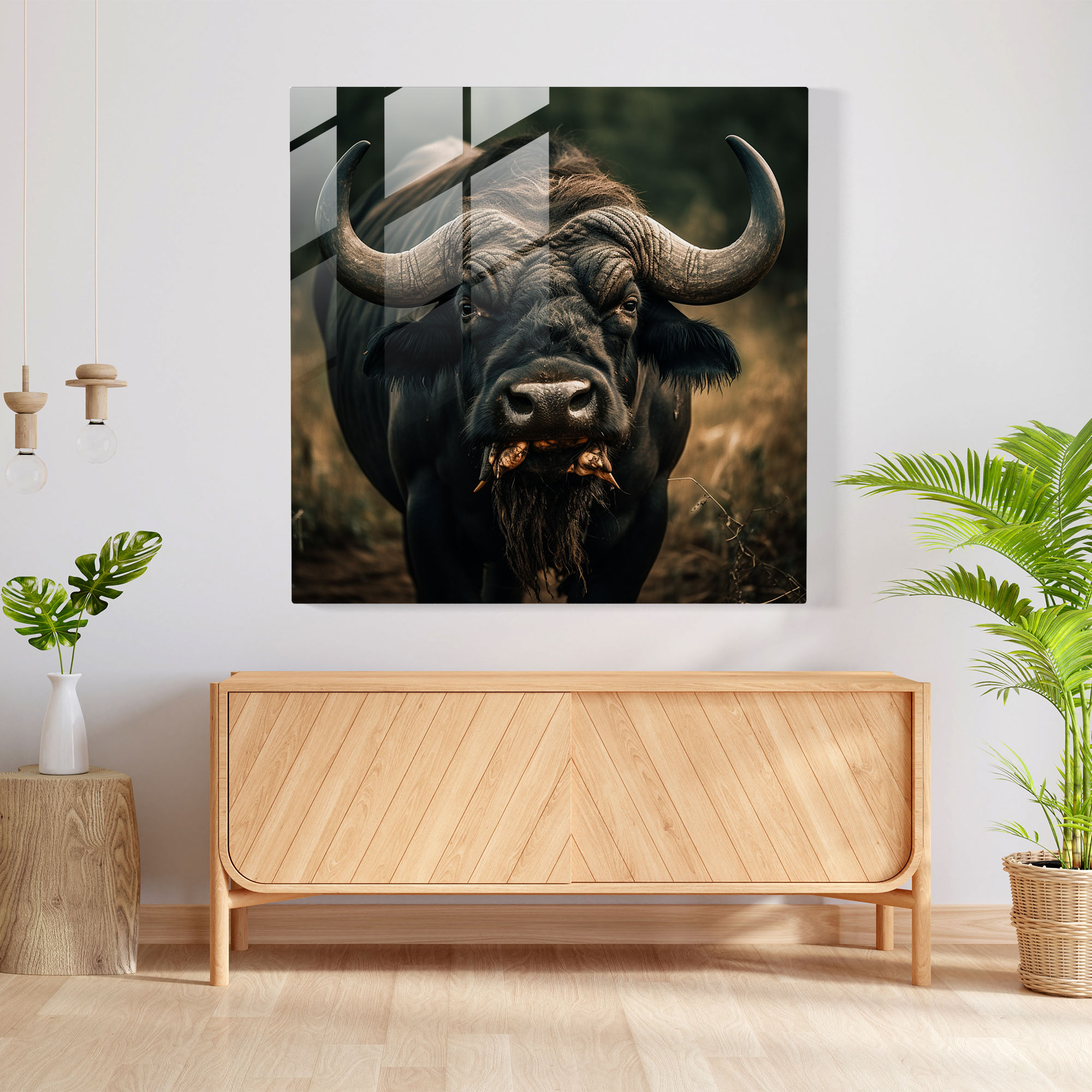 Buffalo Doğa Fotoğrafçılığı Cam Tablo - Ev Dekorasyonu Duvar Dekorasyonu