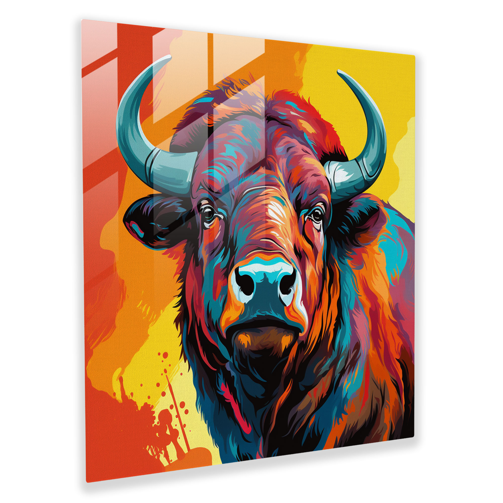 Buffalo Pop Art İllüstrasyon Cam Tablo - Modern Sanat Retr