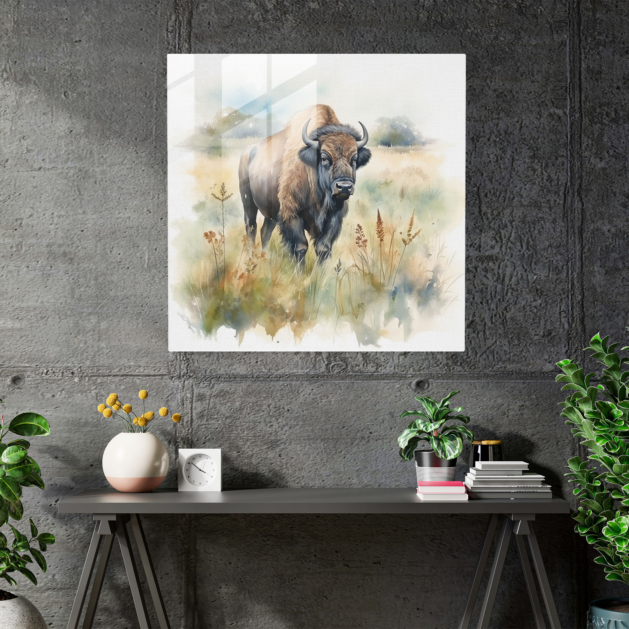 Buffalo Watercolor Glass Print - Buffalo, Glass Print, Soft Pastel, Glass Wall Art