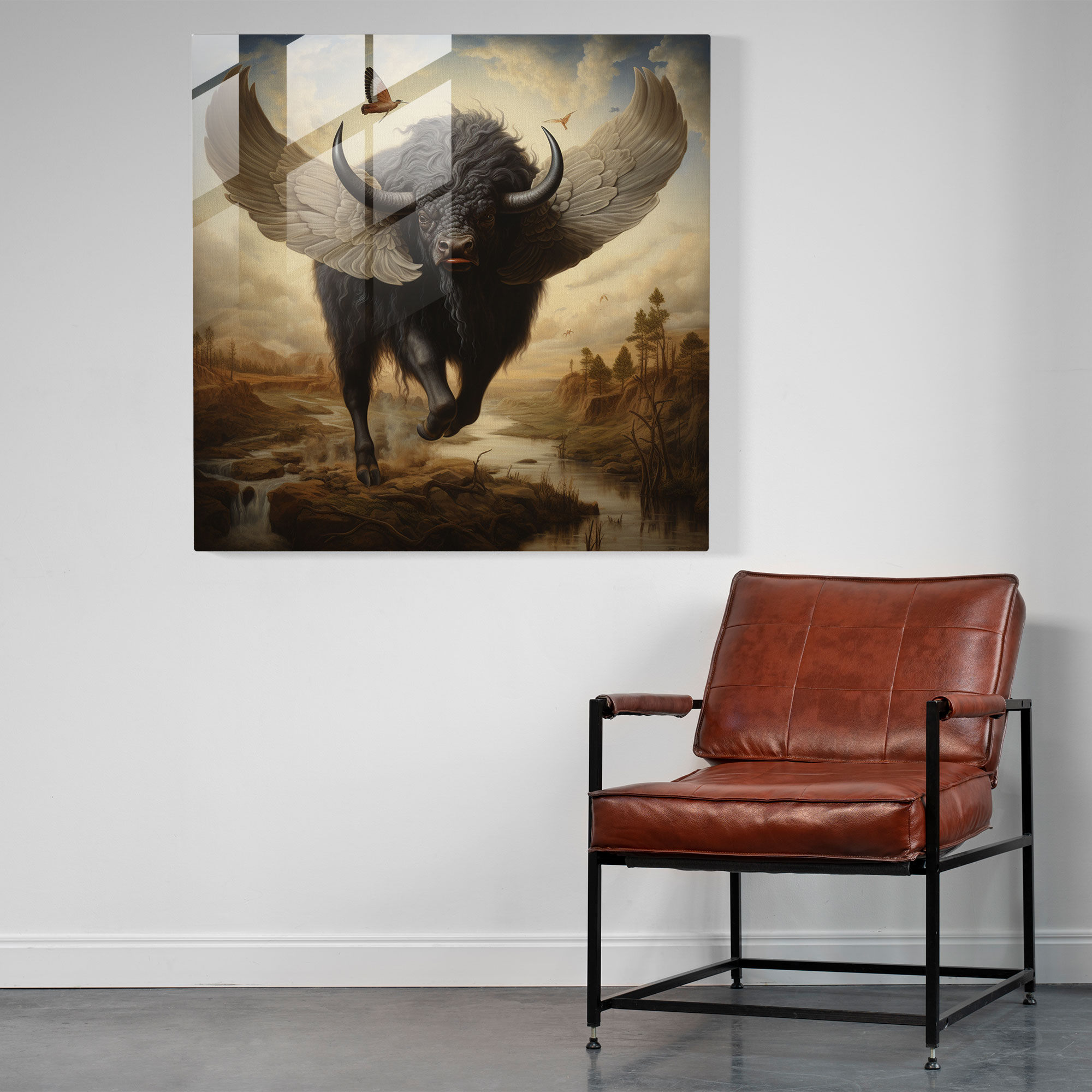 Sürreal Buffalo Cam Tablo - Buffalo Eterik Güzellik Ev Dekorasyonu Rüya Gibi Manzara