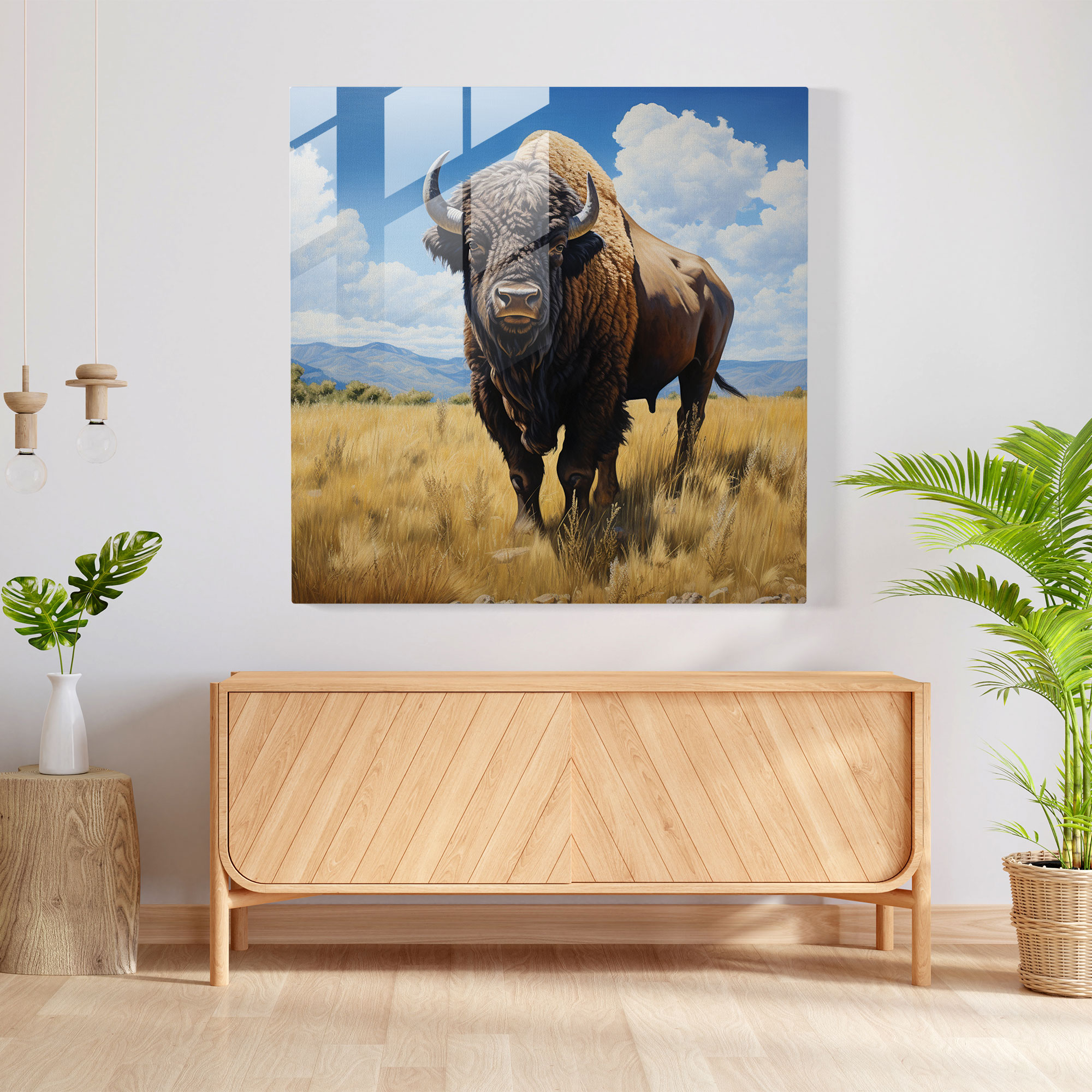 Buffalo Glass Print - Realistic Oil Painting Of Majestic Buffalo - Buffalo, Wall Decoration, Glass Wall Art, Art Enthusiasts