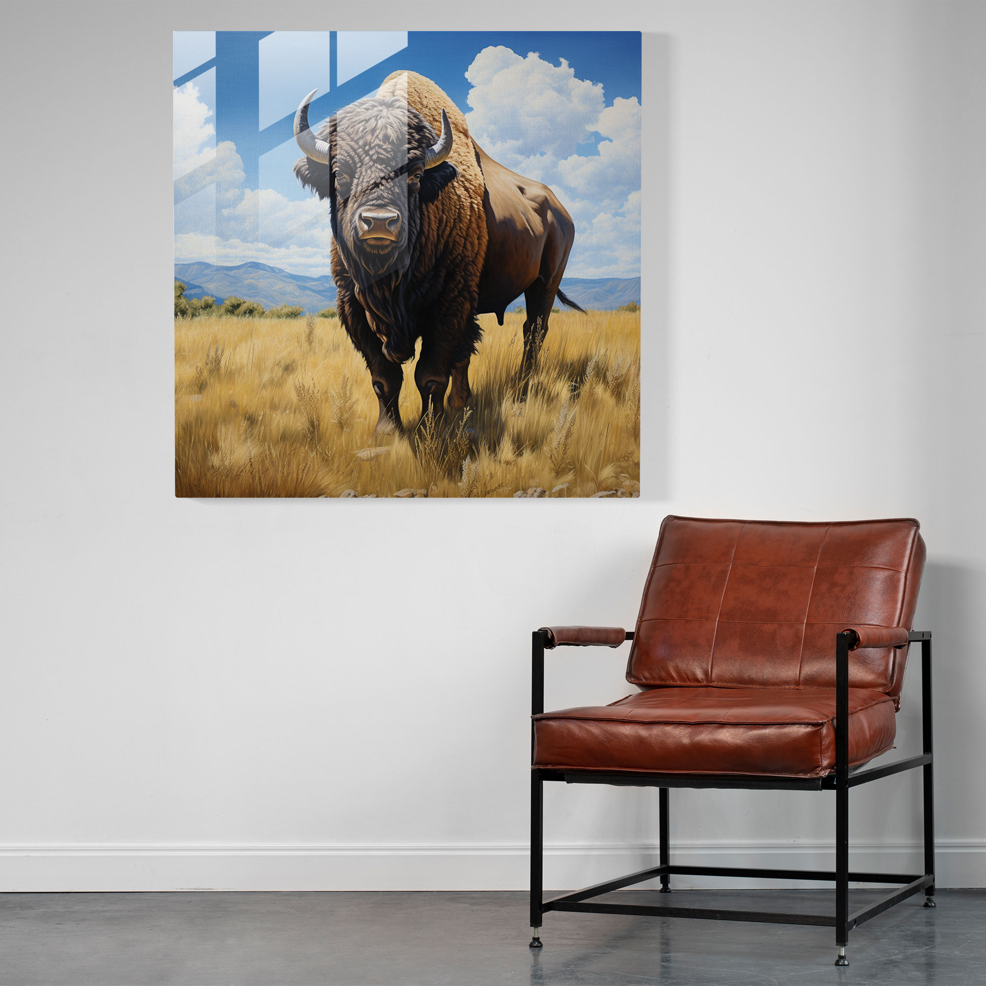 Buffalo Glass Print - Realistic Oil Painting Of Majestic Buffalo - Buffalo, Wall Decoration, Glass Wall Art, Art Enthusiasts