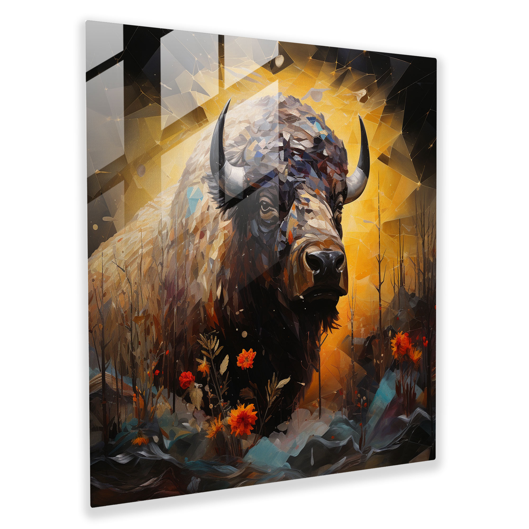 Buffalo Glass Print - Surreal Mixed Media Artwork Of Shattered Glass Buffalo - Buffalo, Buffalo, Resilience, Glass Print