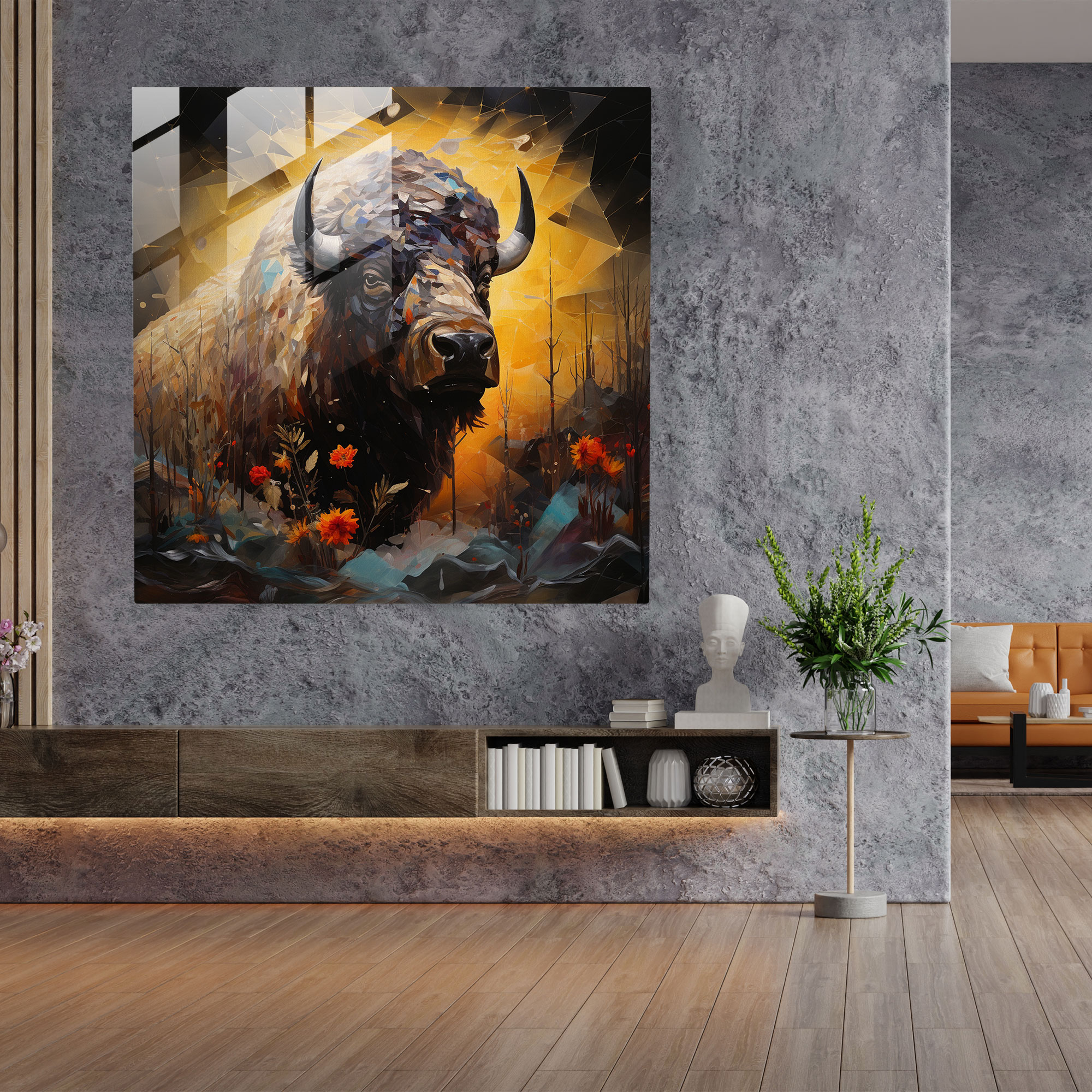 Buffalo Glass Print - Surreal Mixed Media Artwork Of Shattered Glass Buffalo - Buffalo, Buffalo, Resilience, Glass Print