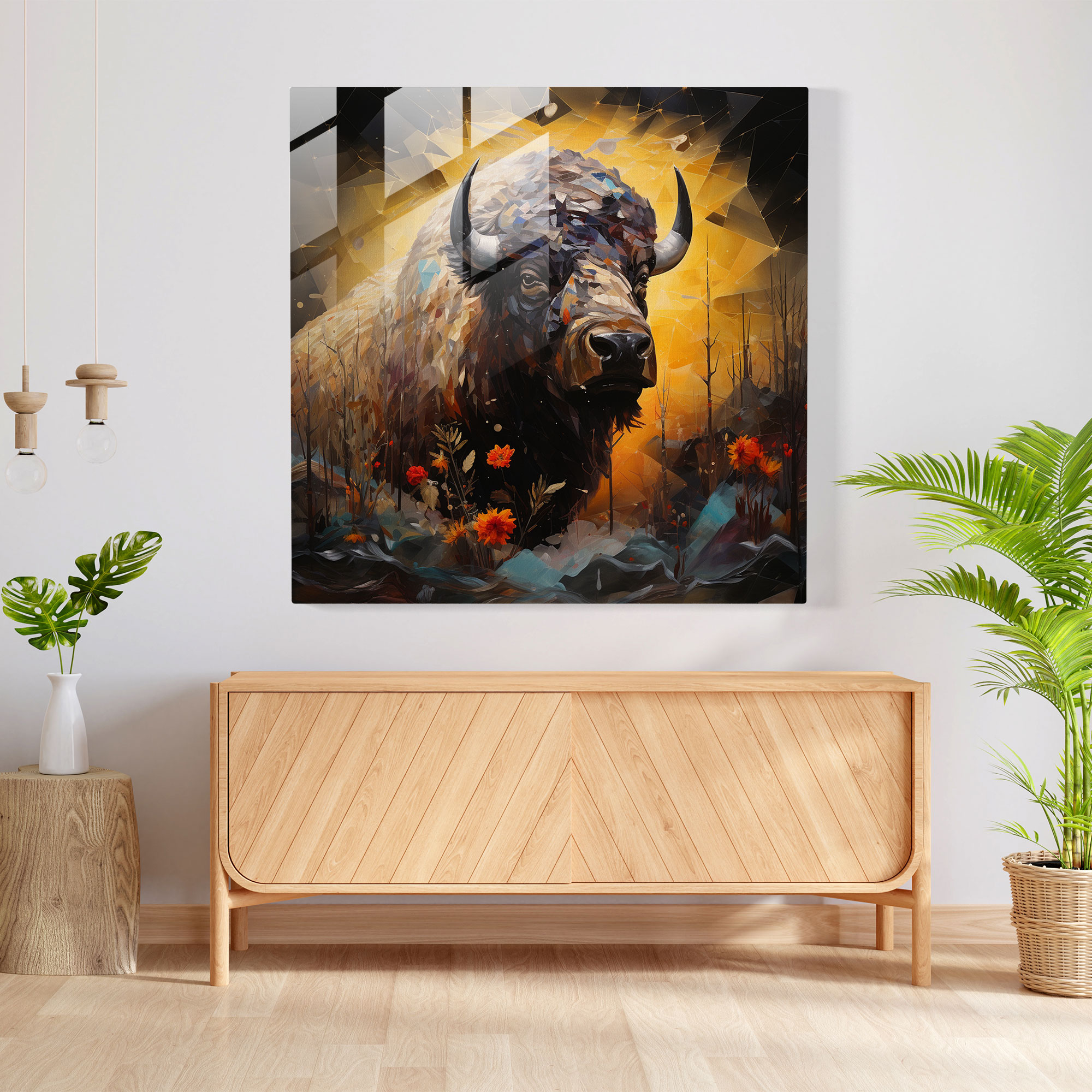 Buffalo Glass Print - Surreal Mixed Media Artwork Of Shattered Glass Buffalo - Buffalo, Buffalo, Resilience, Glass Print