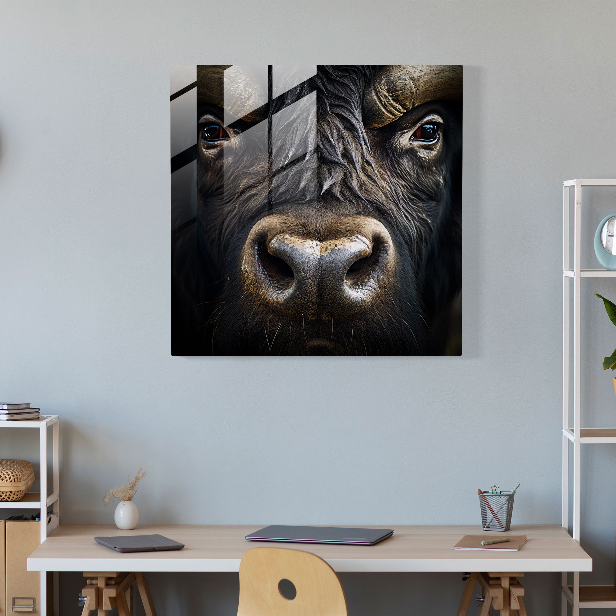 Buffalo Göz Detayı Cam Tablo - Büyüleyici Buffalo Göz Naha Fotoğrafı - Buffalo Modern Sanat Tablosu