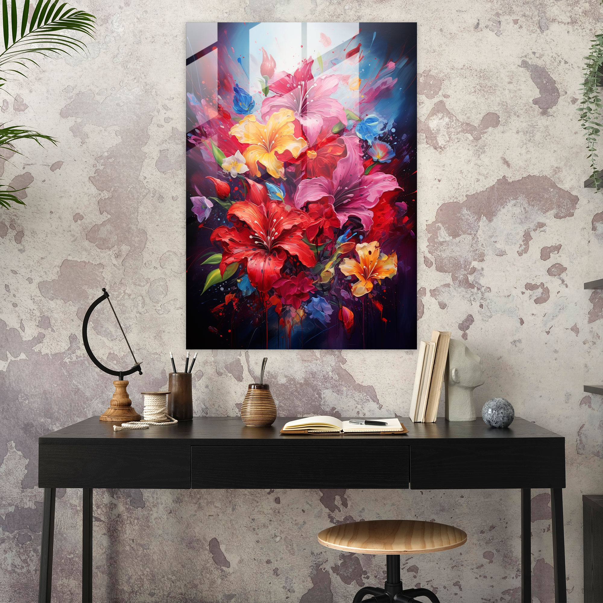 Bleeding Flowers Glass Wall Art - Bleeding Flowers, Emotion, Abstract Acrylic Painting, Modern Art
