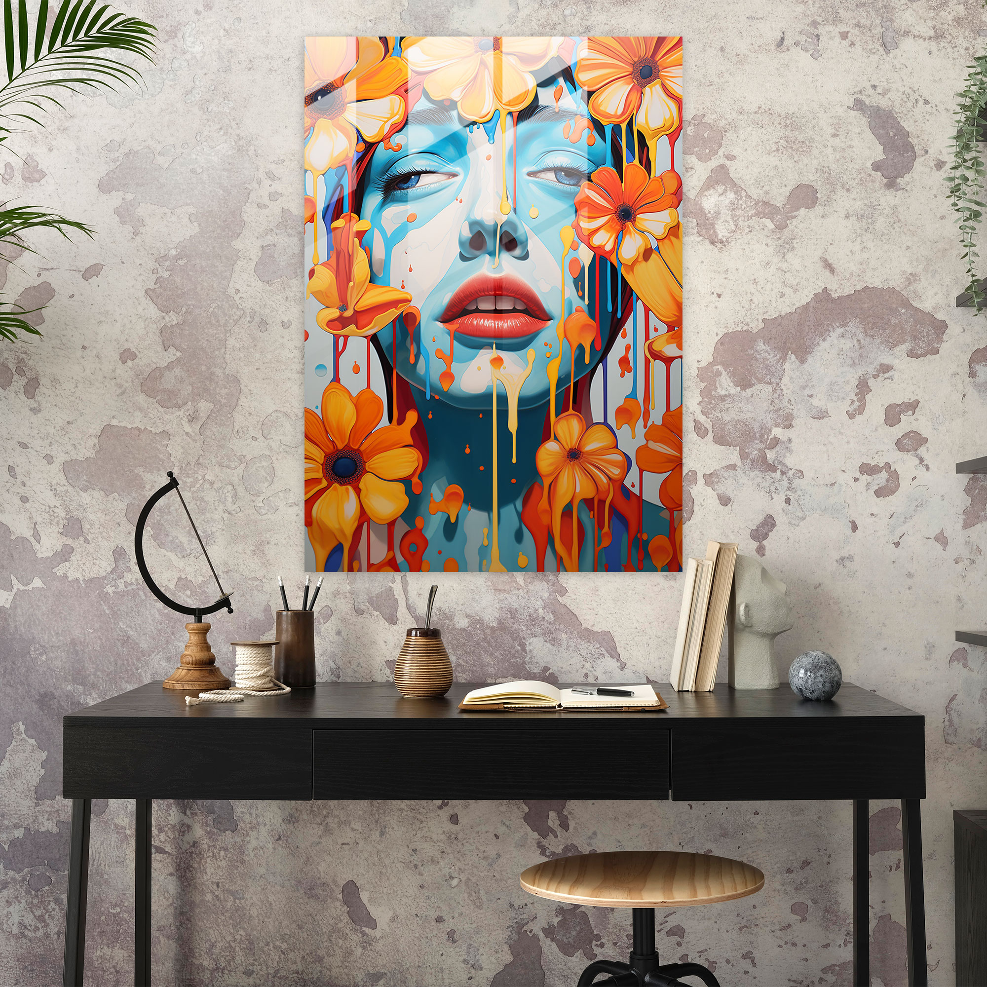 Bleeding Flowers Glass Wall Art - Bleeding Flowers, Glass Wall Art, Modern Art, Playfulness